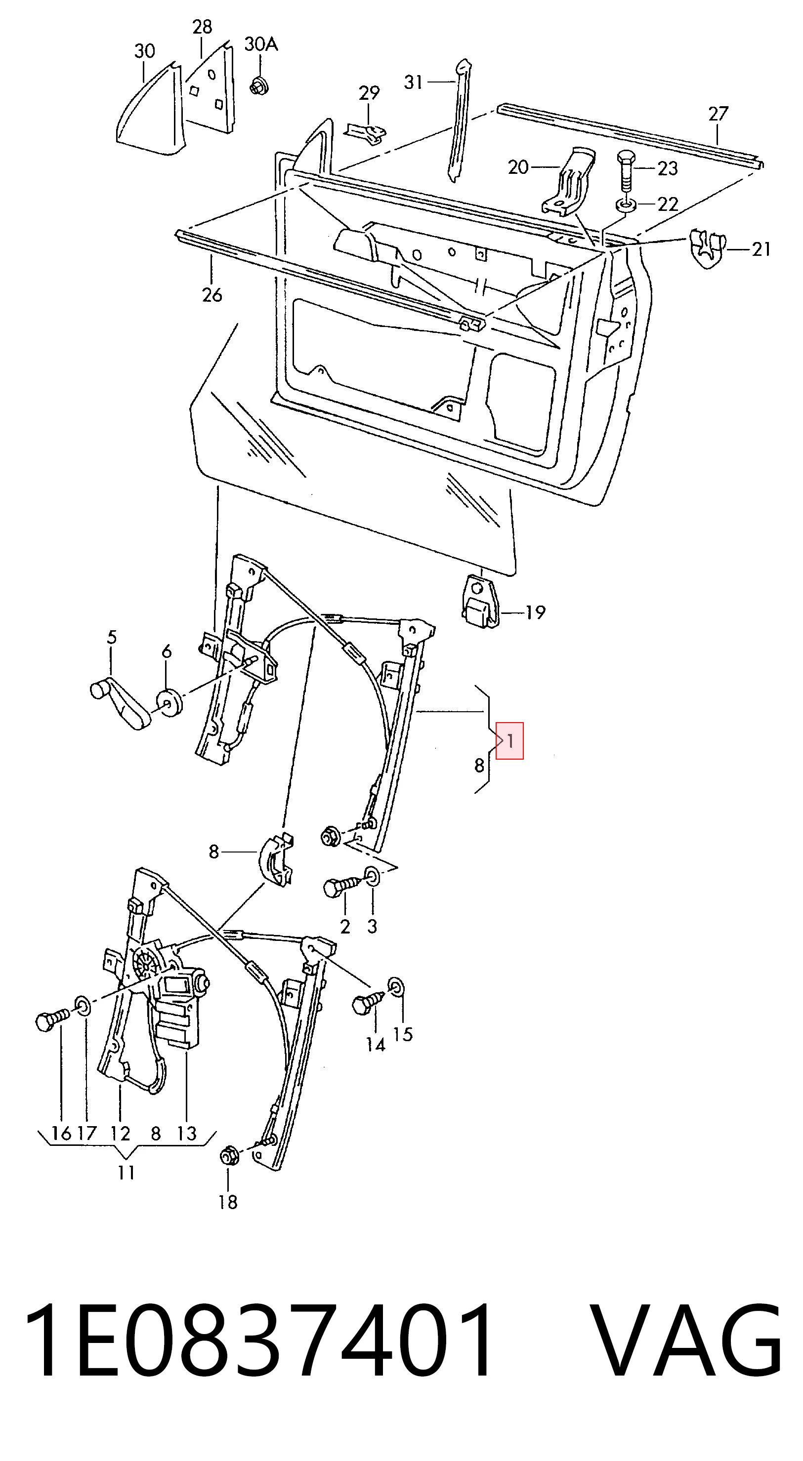Mecanismo de acionamento de vidro da porta dianteira esquerda Volkswagen Golf III 1E7 ao melhor preço