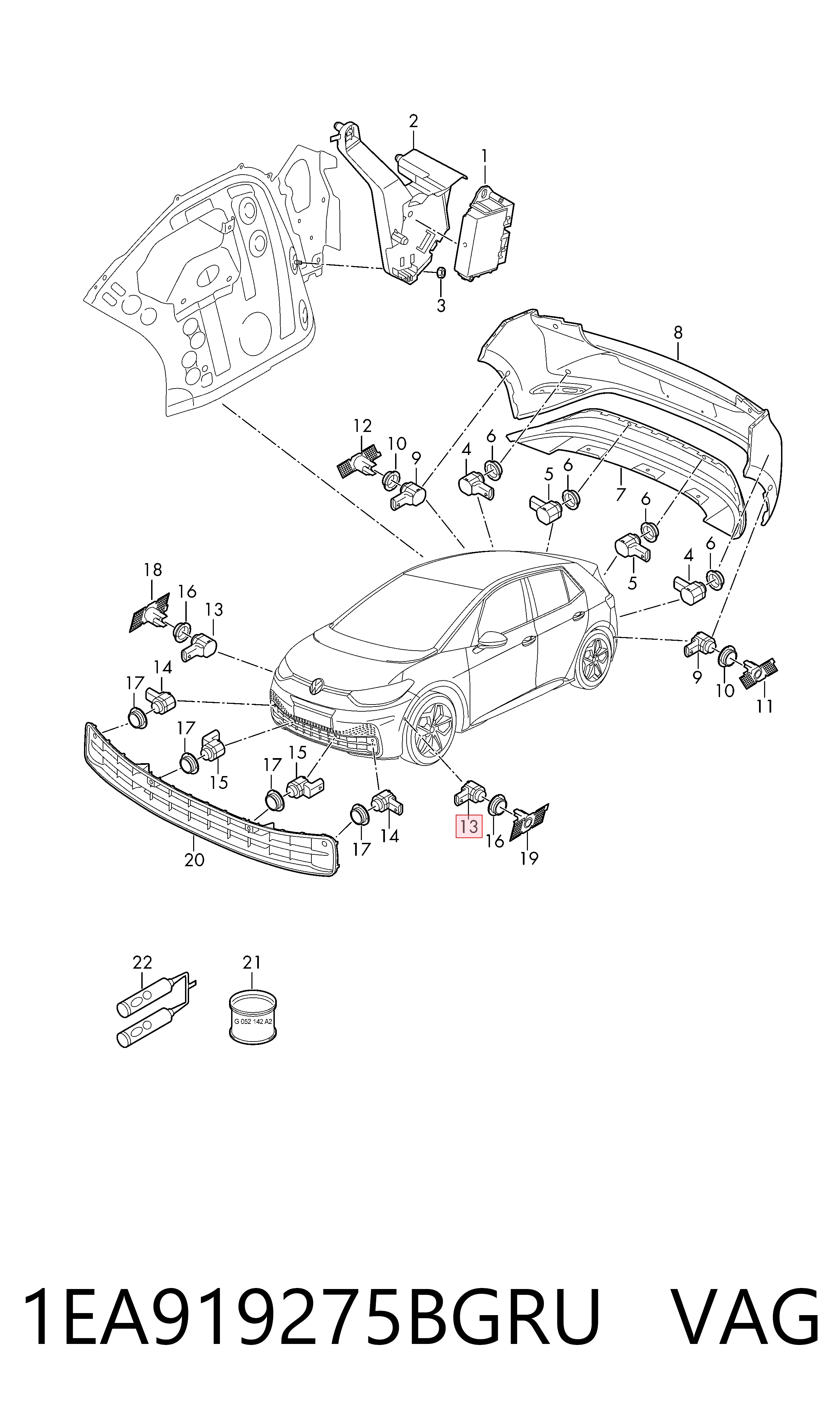 1EA919275BGRU VAG Sensor de estacionamento, kit de instalação