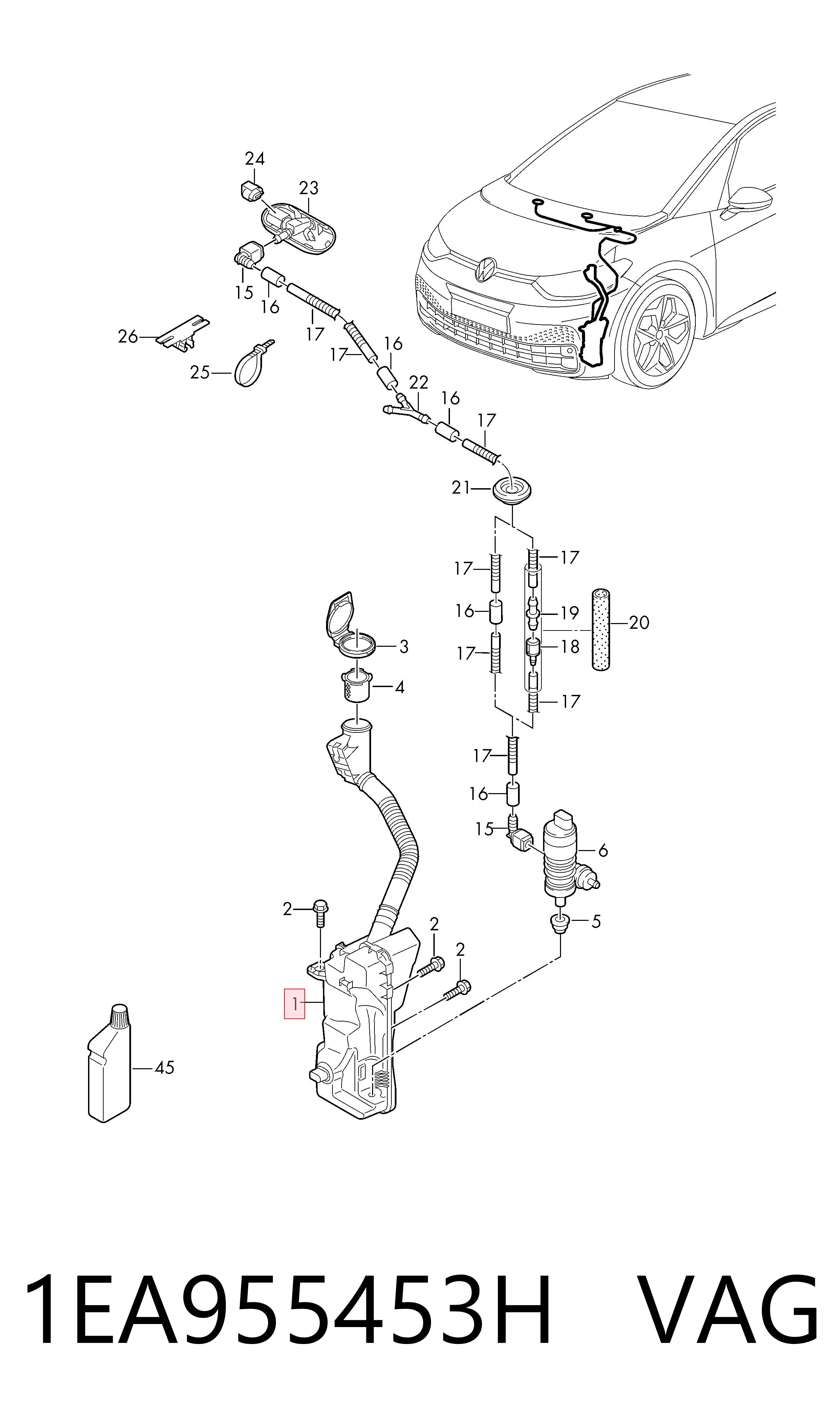 1EA955453H VAG Tanque de fluido para lavador de vidro