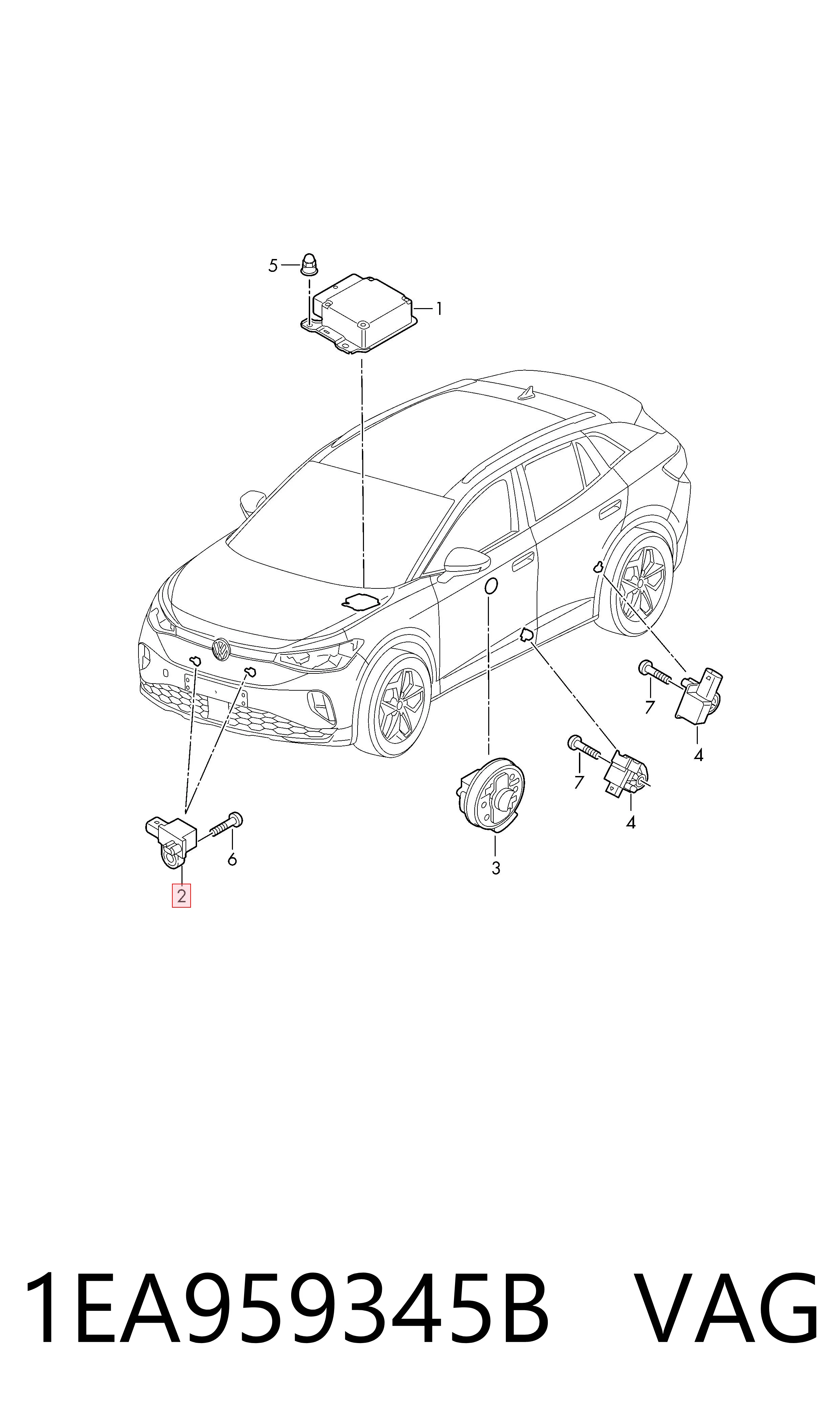 1EA959345B VAG Sensor AIRBAG dianteiro