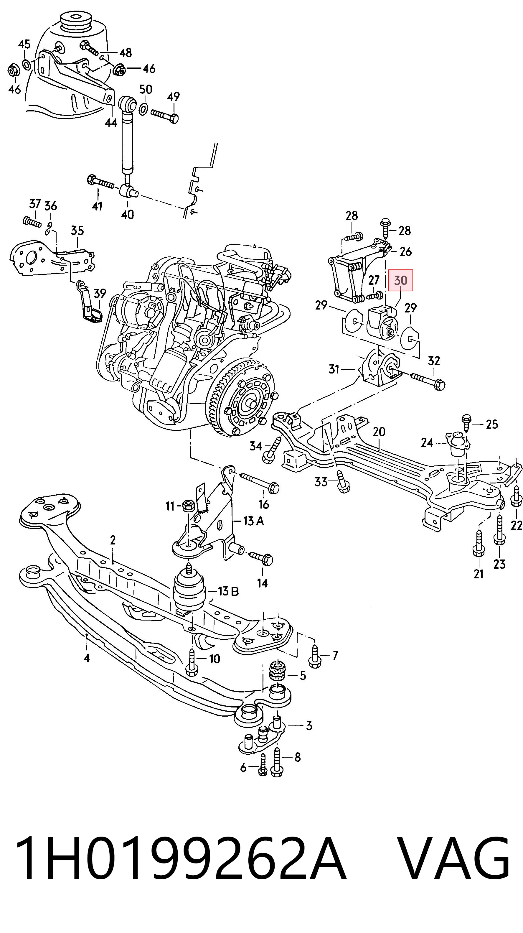 1H0199262A VAG Coxim (suporte) traseiro direito de motor