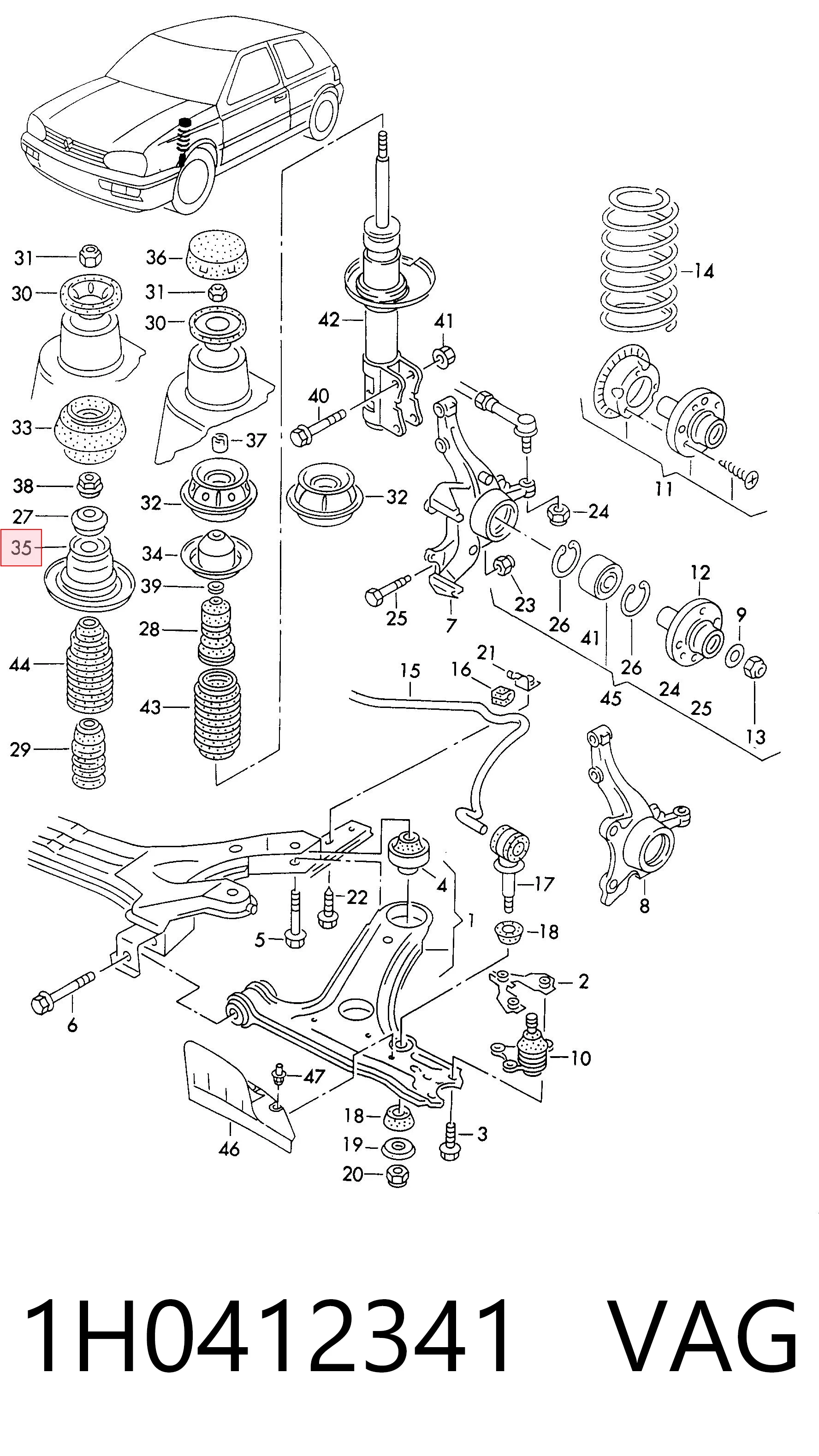 1H0412341 VAG Copo de suporte superior de mola dianteira