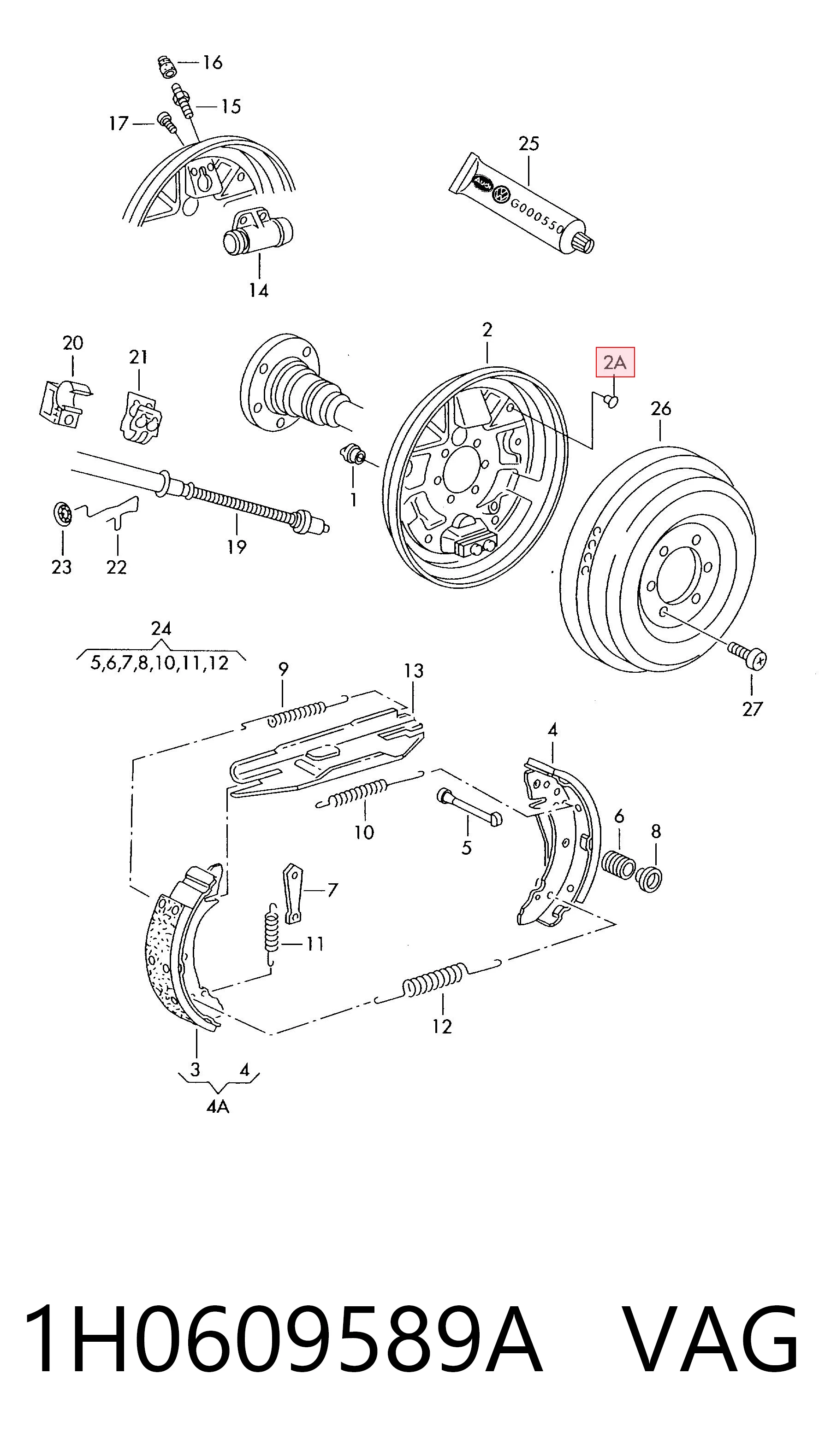 1H0609589A VAG Kit de reparação dos freios traseiros