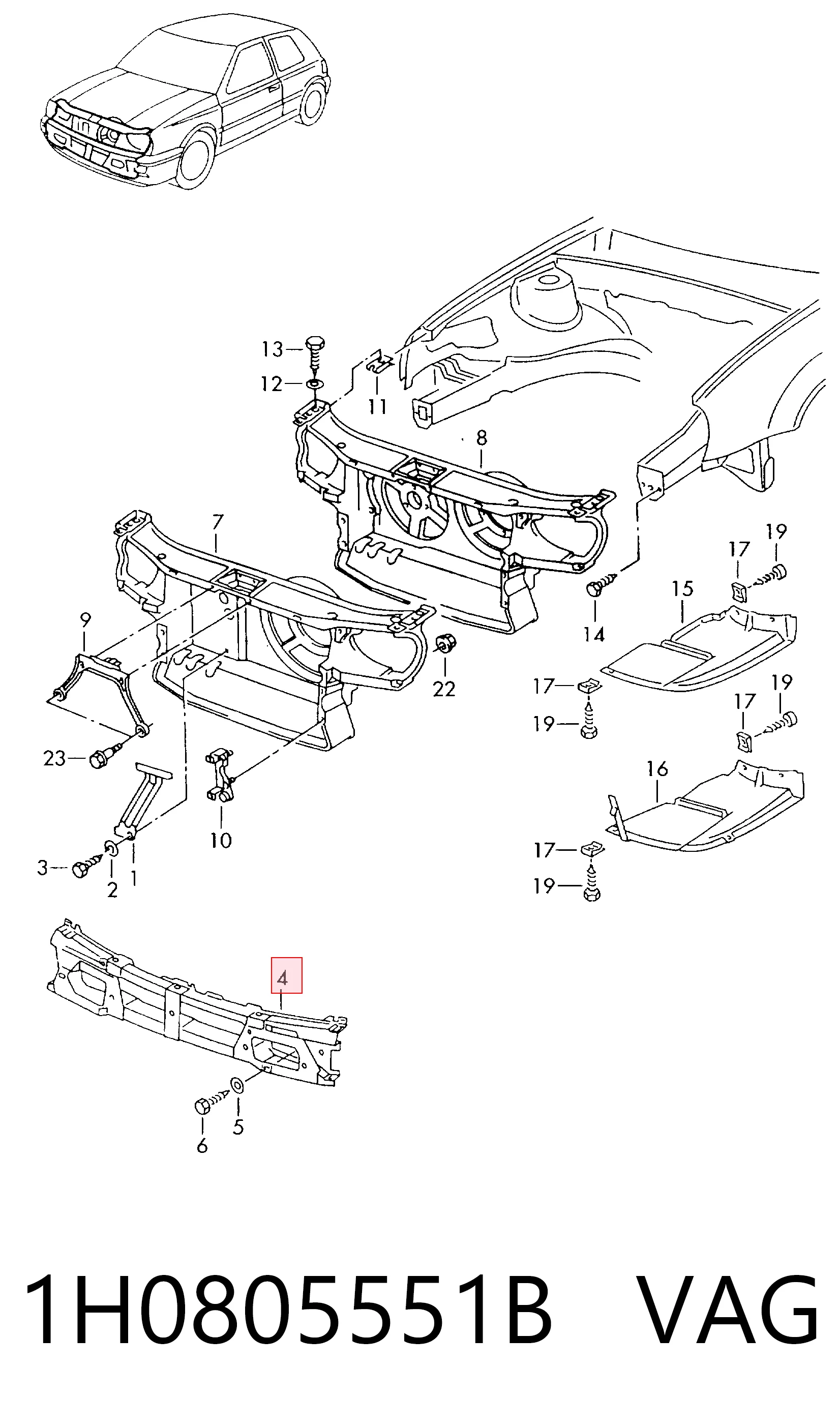 Reforçador do pára-choque dianteiro Volkswagen Golf III 1H1