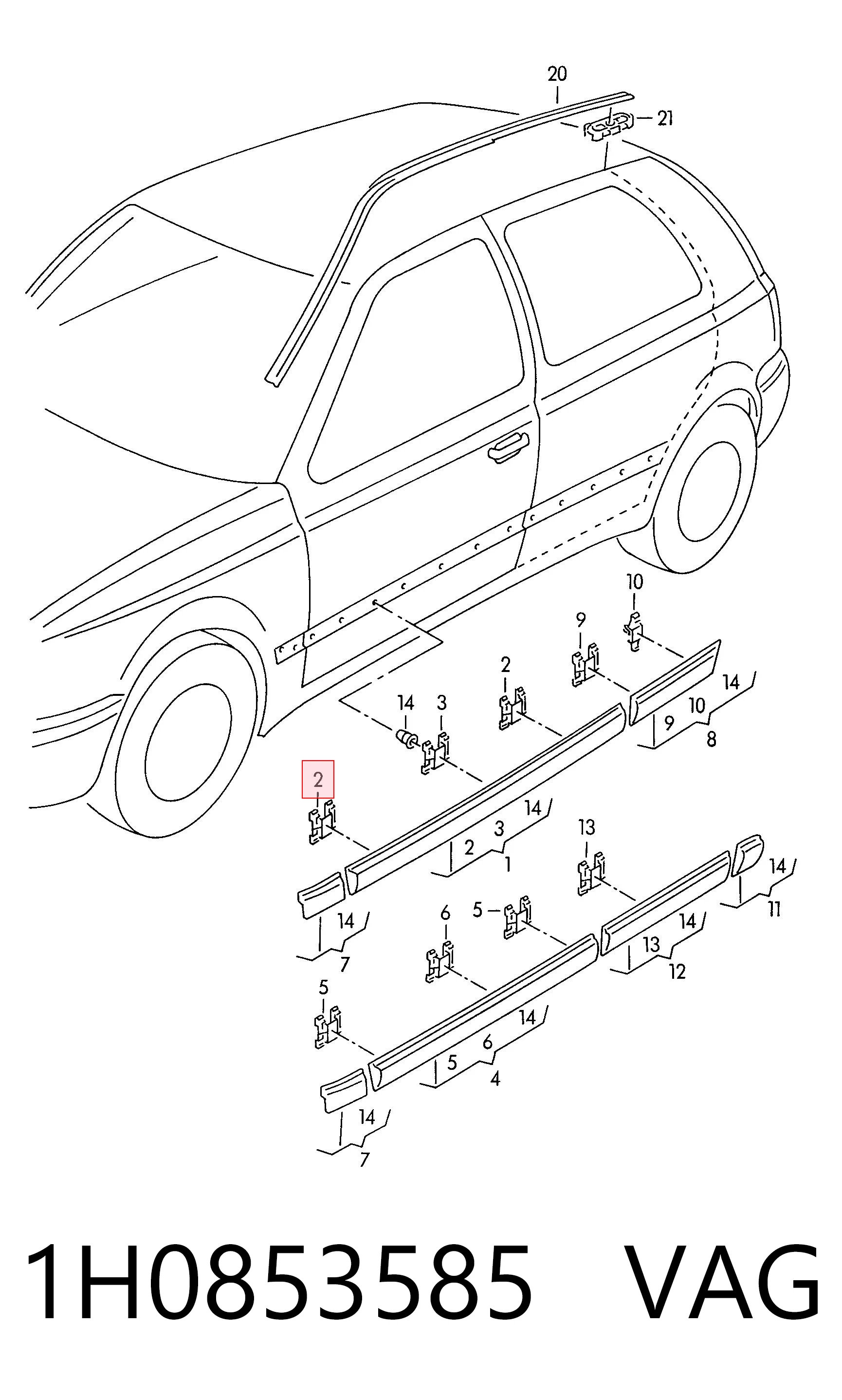 1H0853585 VAG Cápsula (prendedor) de fixação de placas sobrepostas do acesso