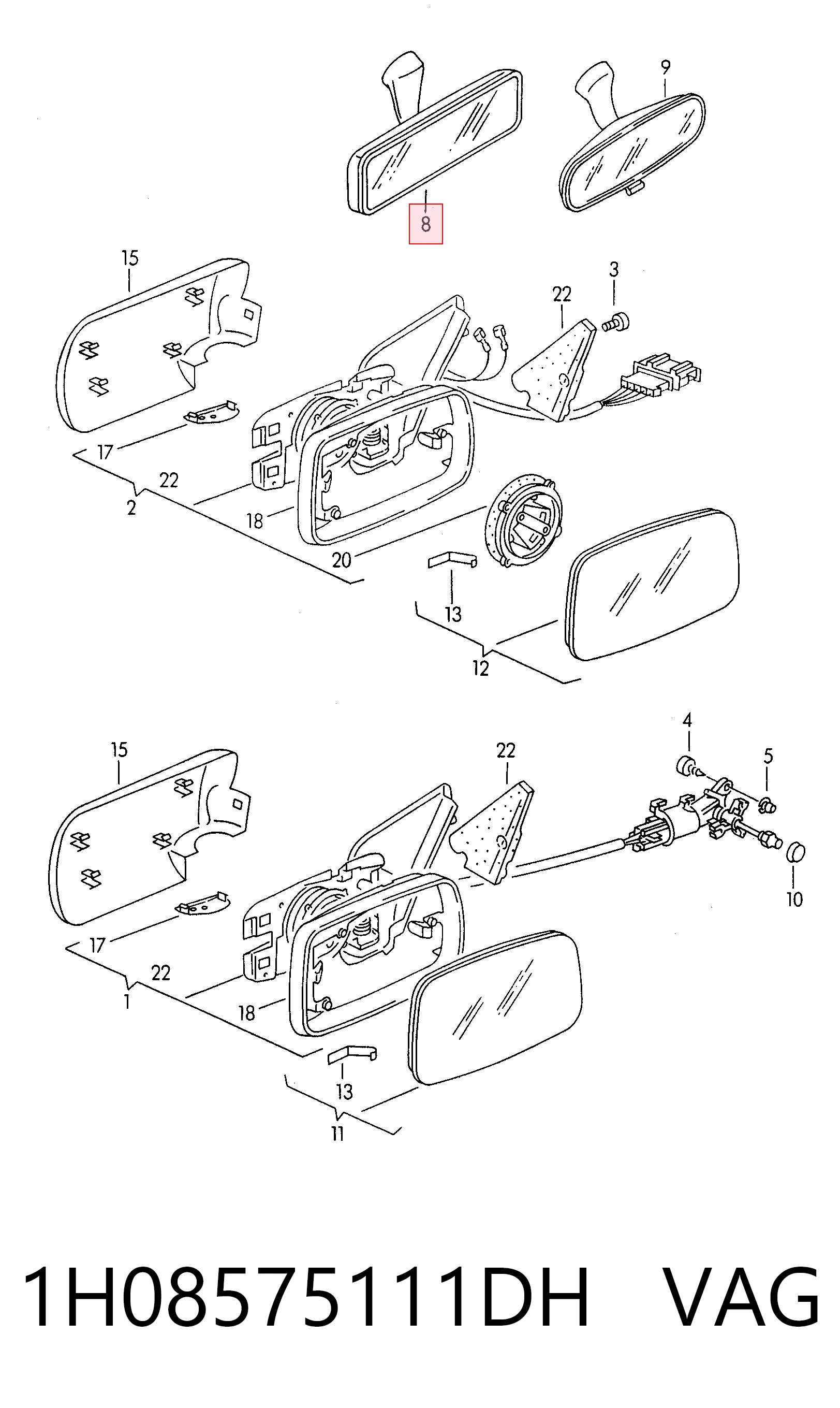 Espelho de salão interno para Volkswagen Golf 1E7