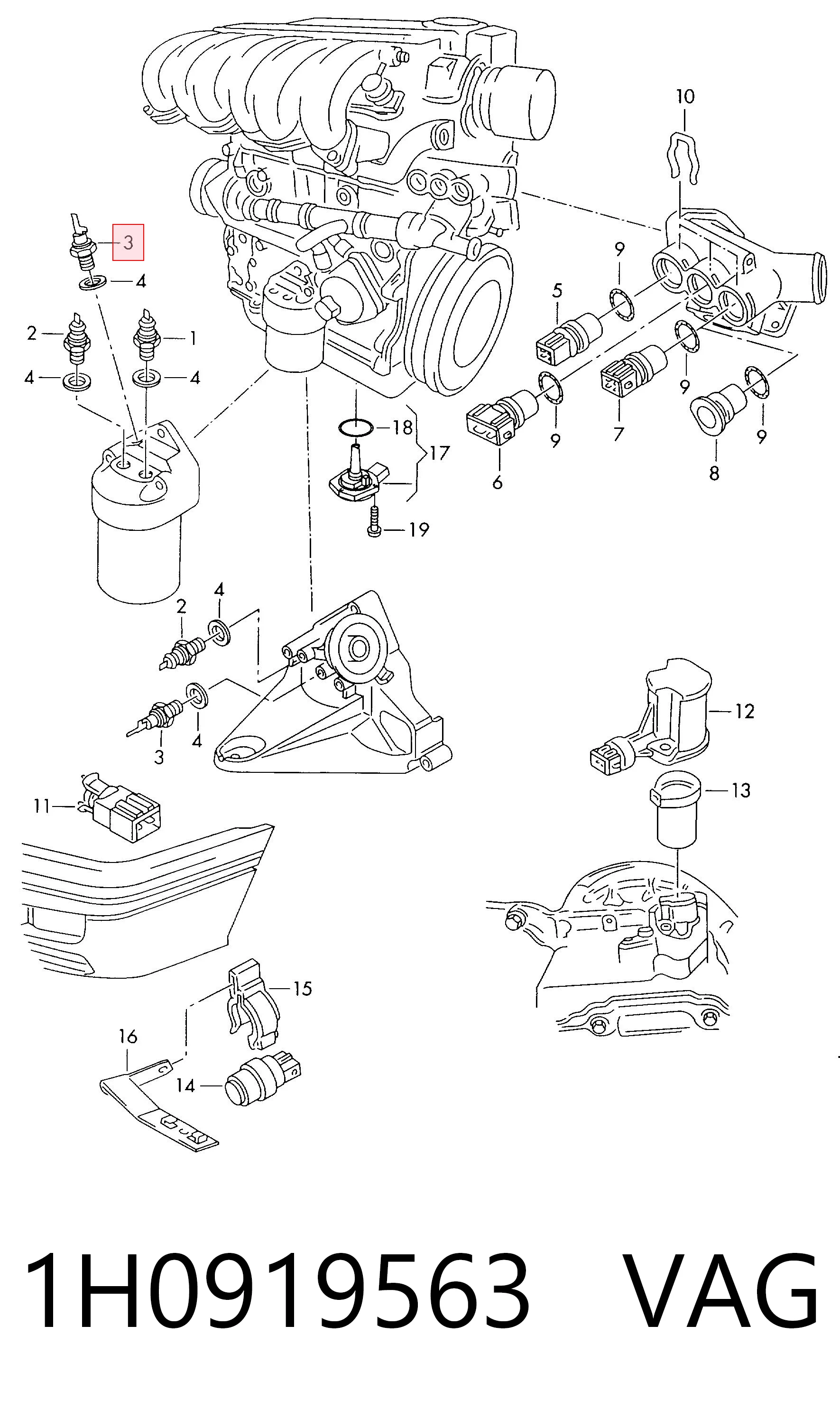 1H0919563 VAG Sensor de temperatura de óleo de motor