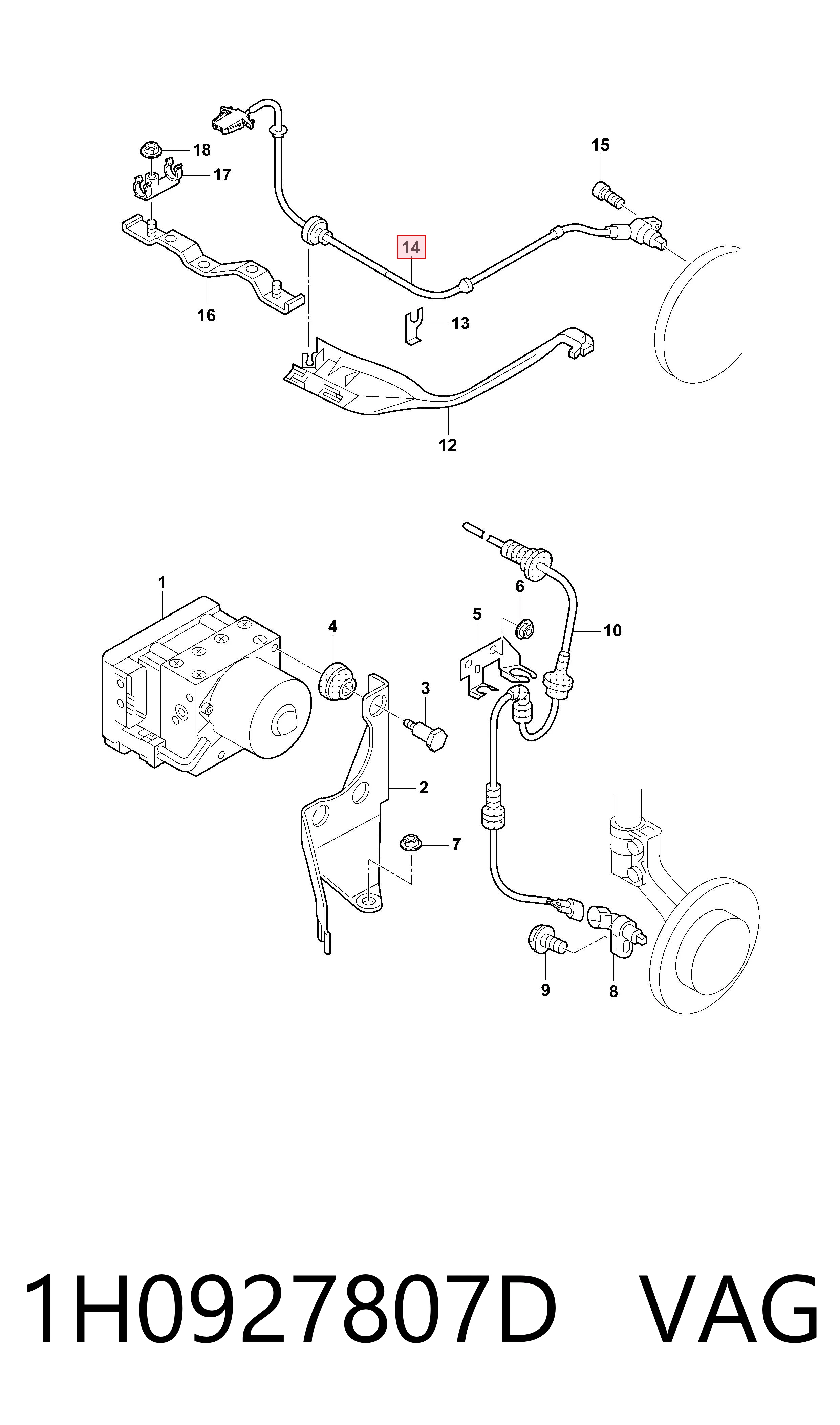 1H0927807D VAG Sensor ABS traseiro