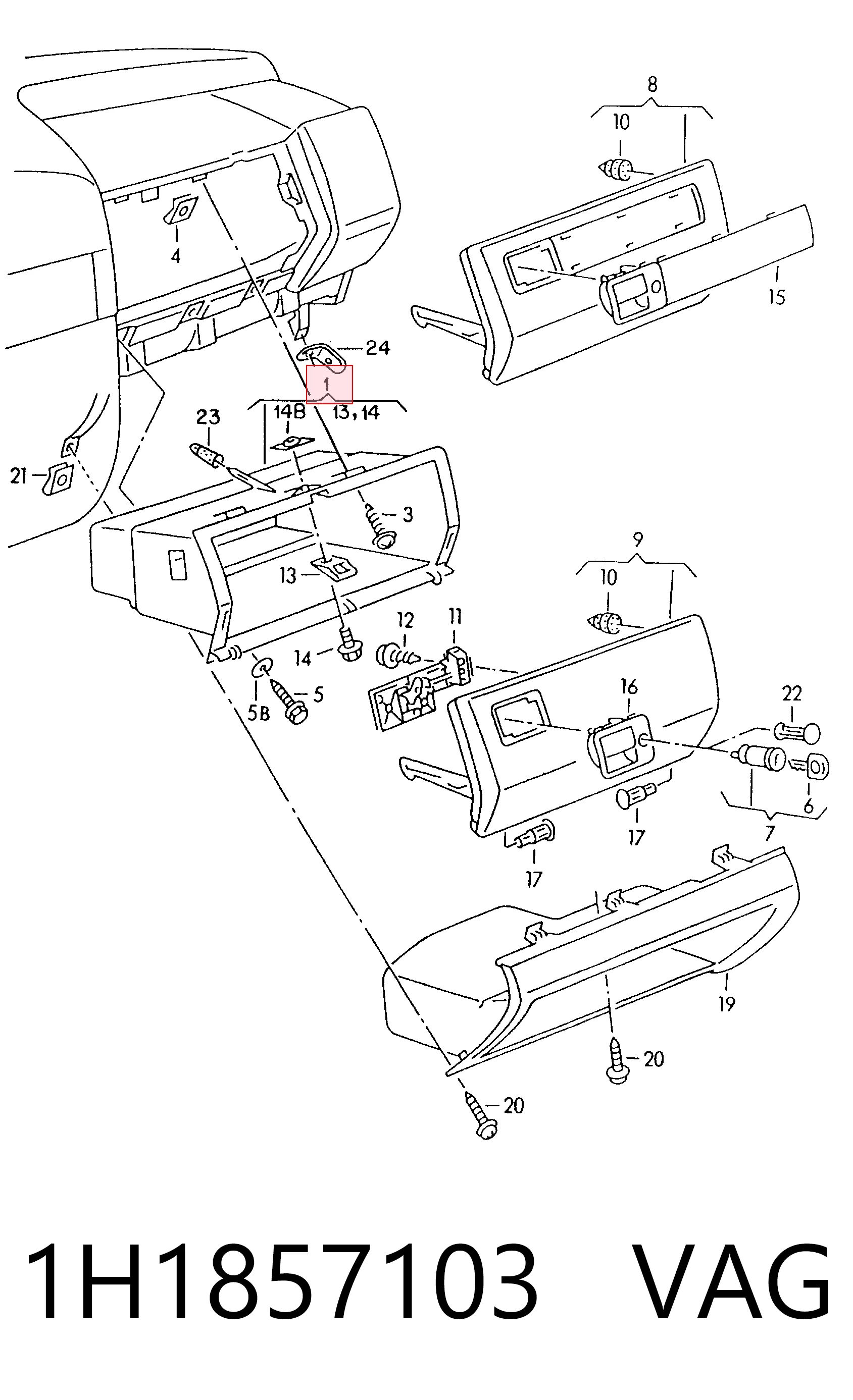 Caixa para porta-luvas (porta-luvas) para Volkswagen Vento  1H2