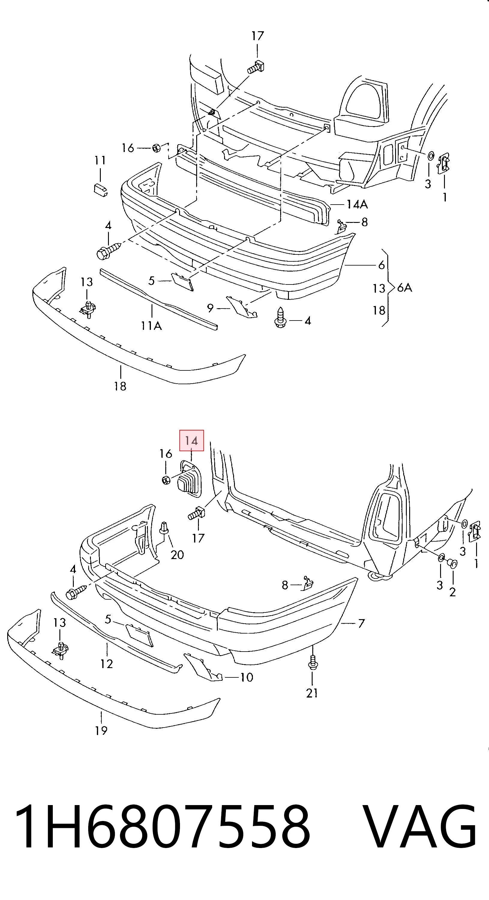 Consola do pára-choque traseiro para Volkswagen Golf 1H1