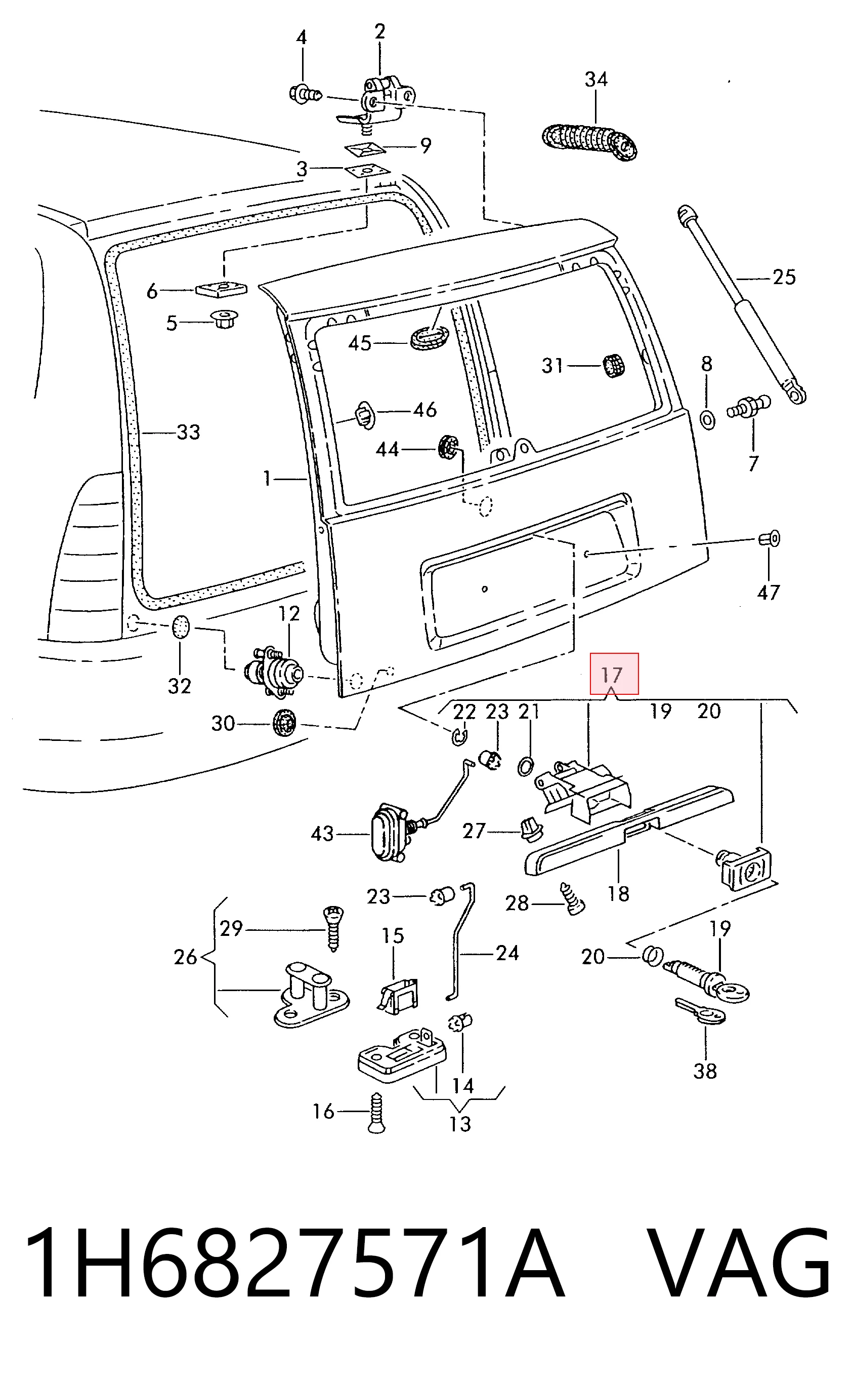 Fecho de tampa de porta-malas (de 3ª/5ª porta traseira) para Volkswagen Golf III 1H1