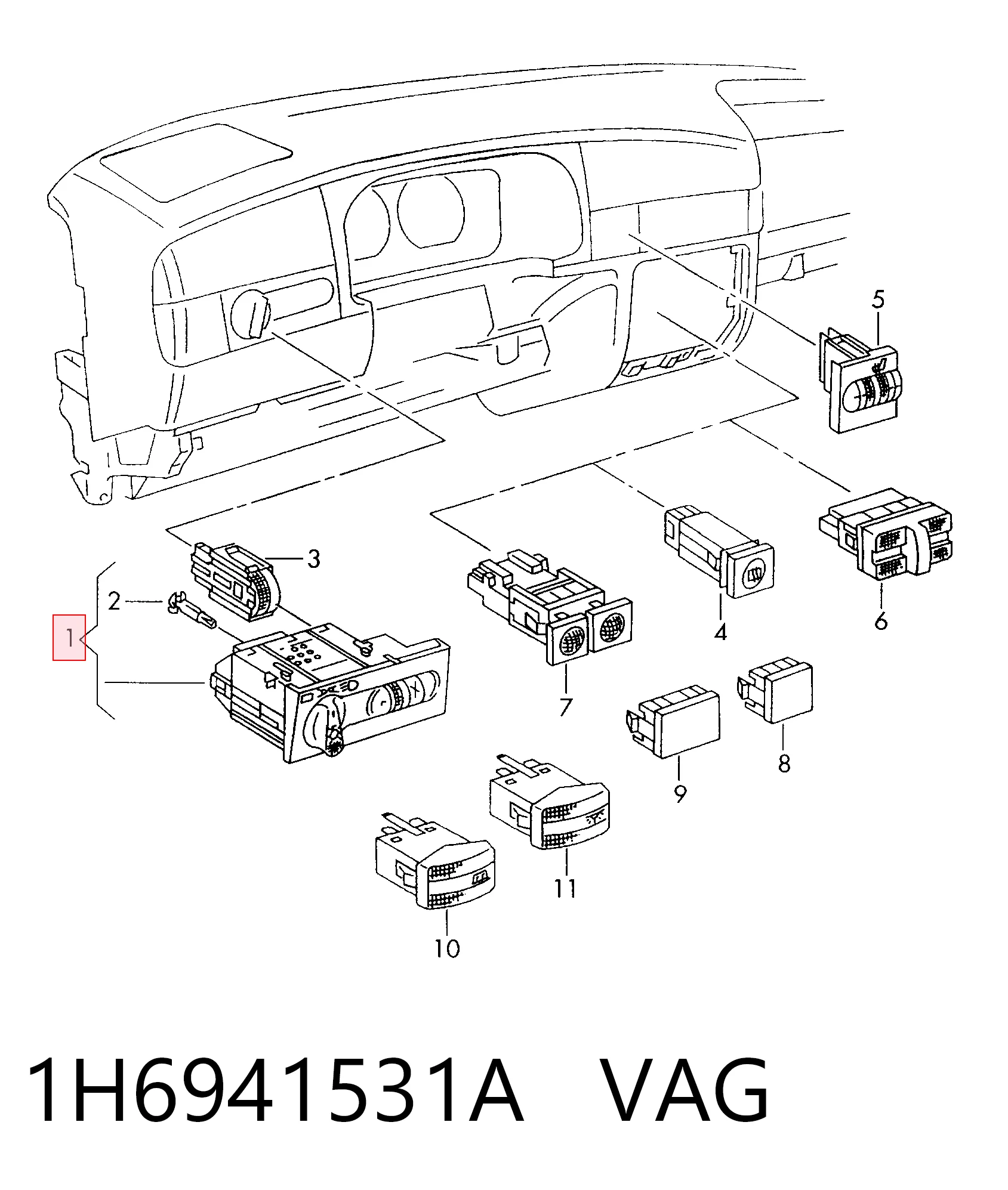 1H6941531A VAG Comutador das luzes no "painel de instrumentos"