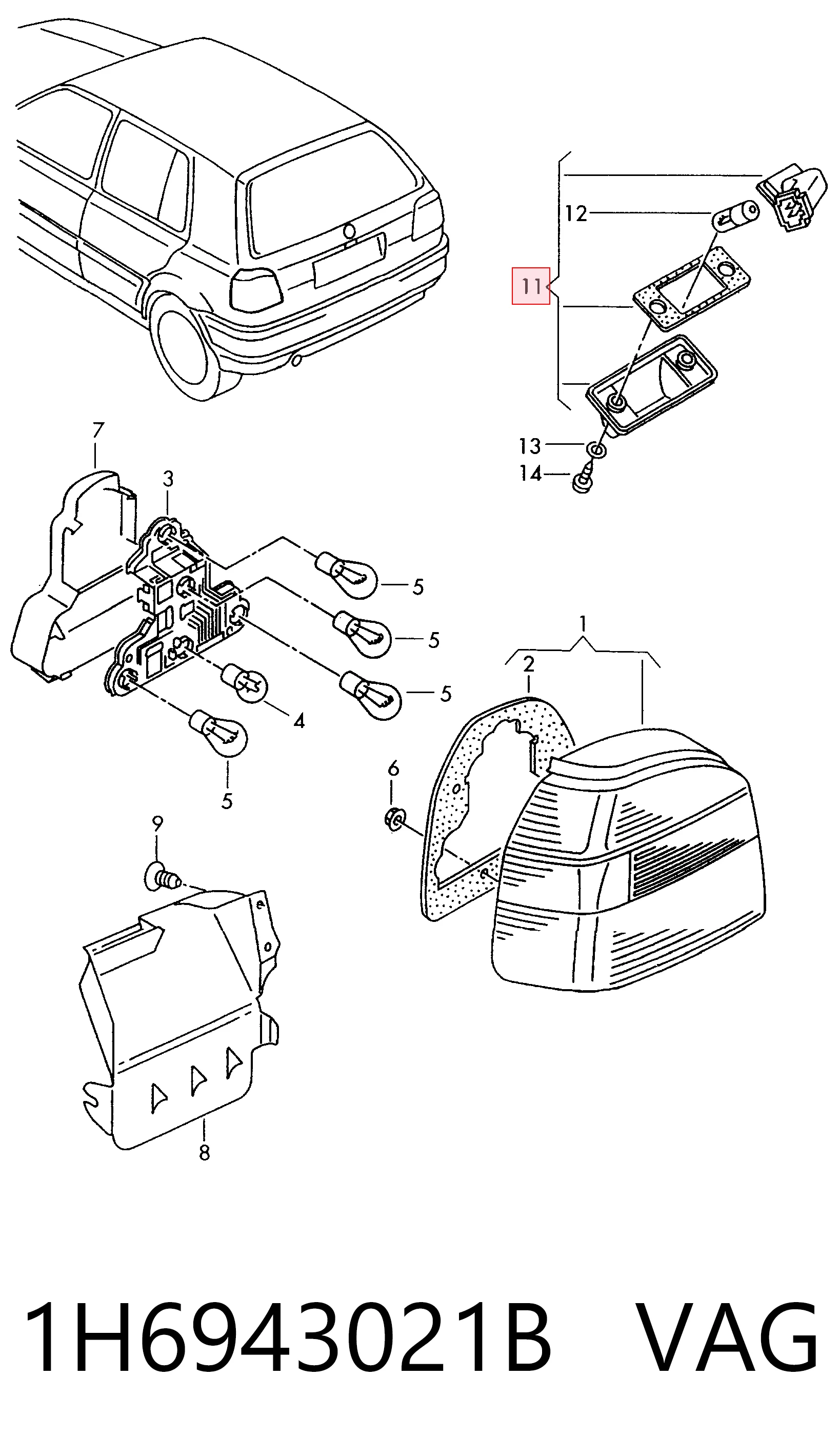 Lanterna da luz de fundo de matrícula traseira para Seat Ibiza II 6K1