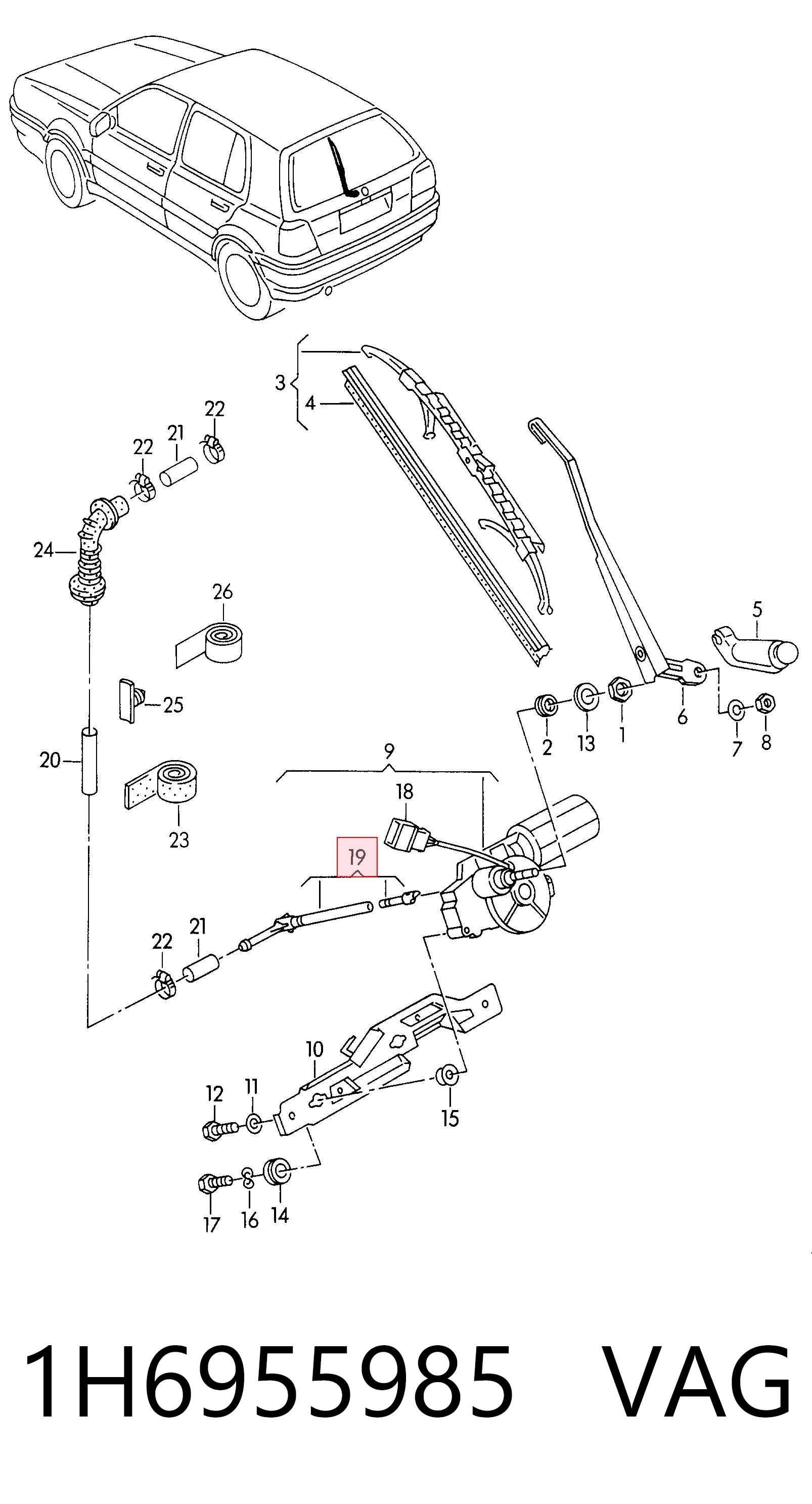 1H6955985 VAG Injetor de fluido para lavador de vidro traseiro