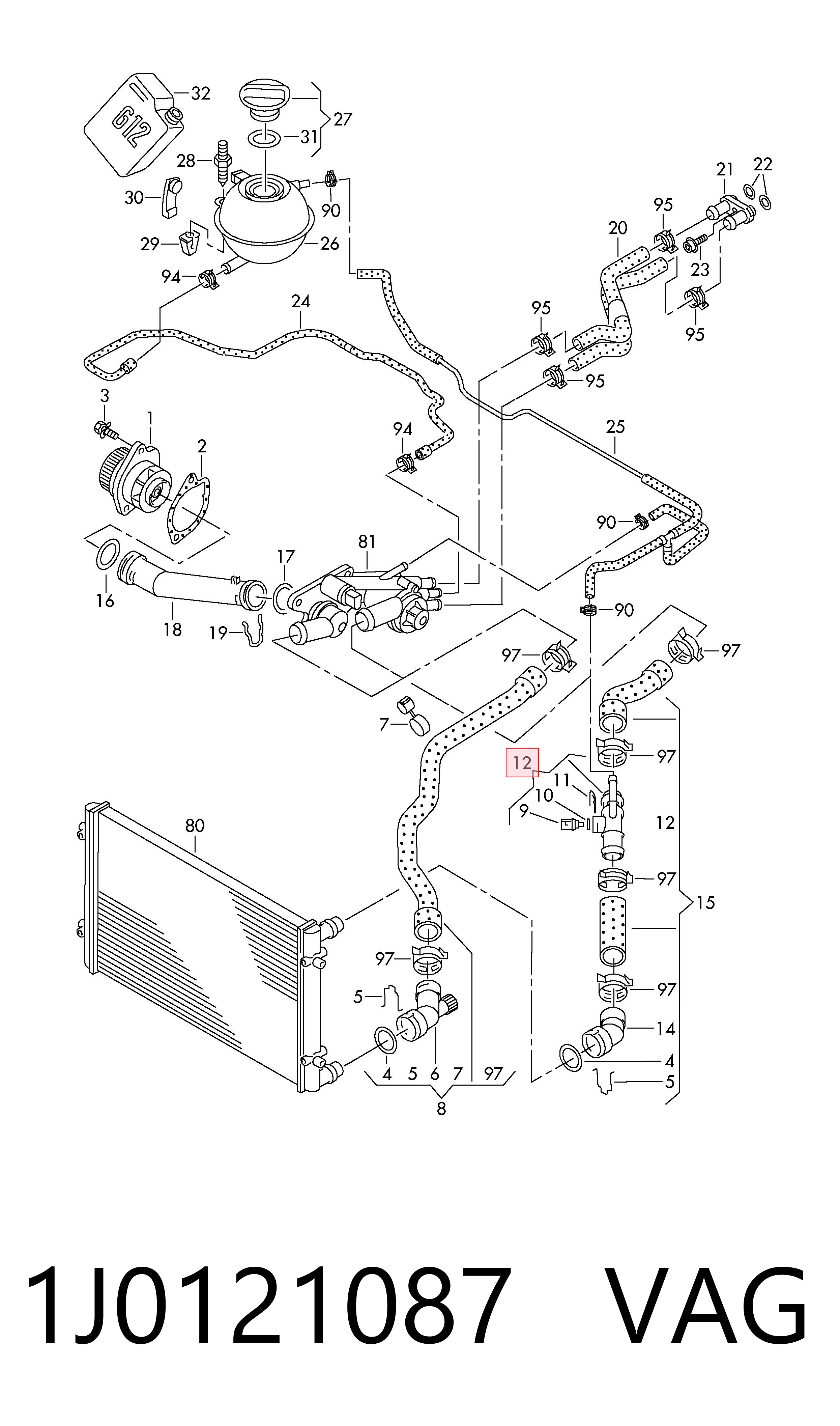1J0121087 VAG Flange do sistema de esfriamento (união em T)