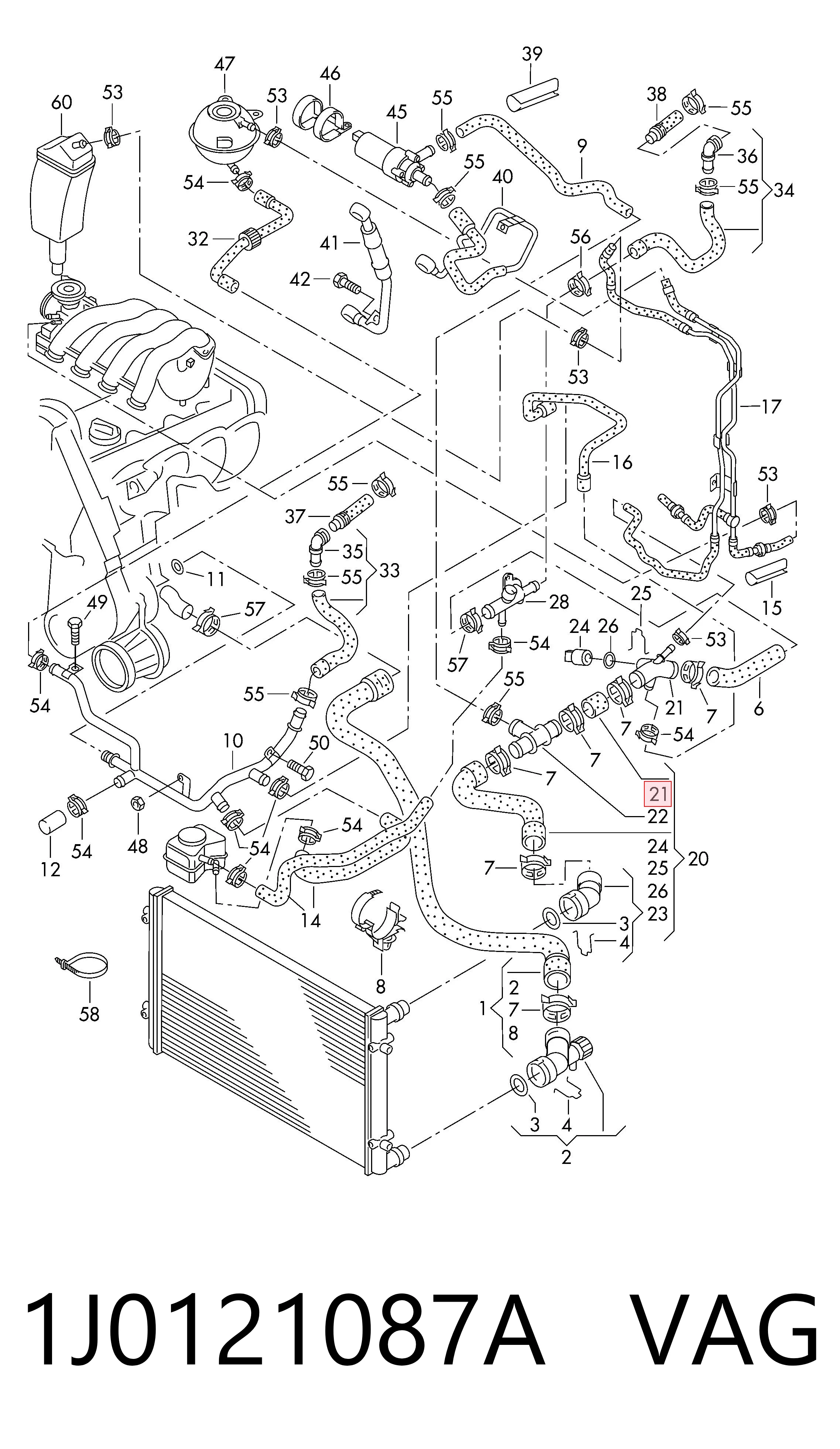 1J0121087A VAG Flange do sistema de esfriamento (união em T)