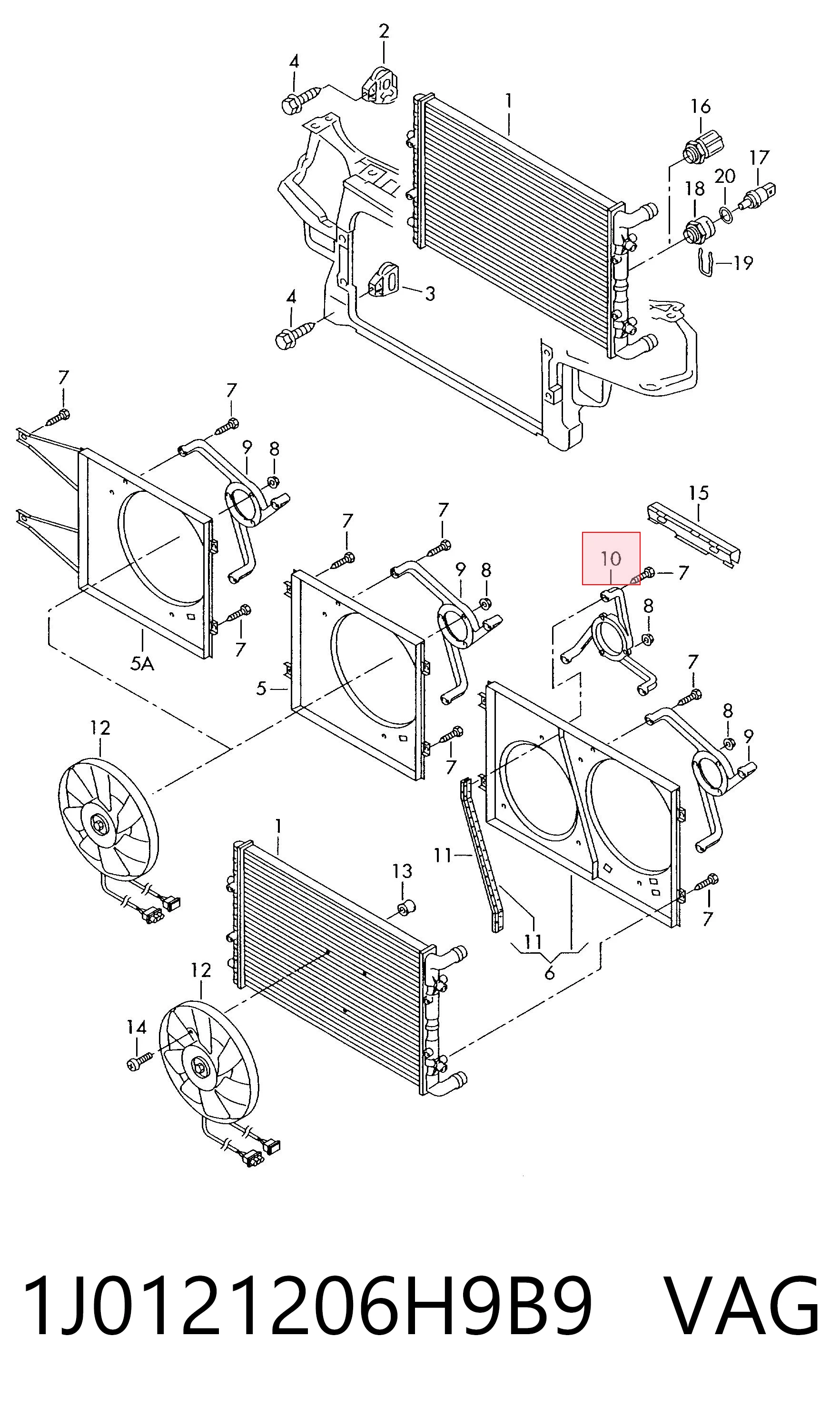 1J0121206H9B9 VAG Consola de motor de ventilador de esfriamento no difusor