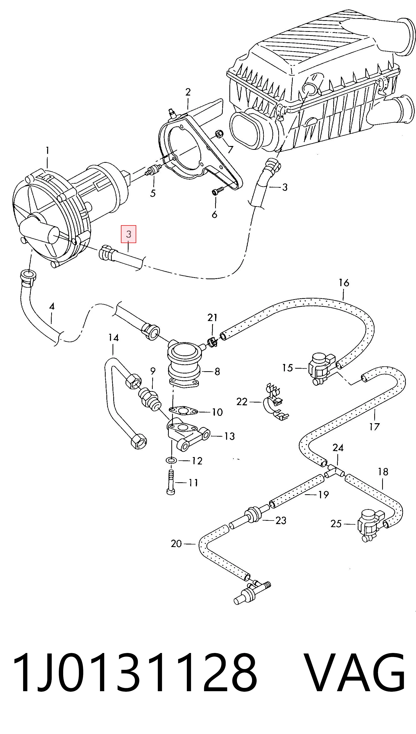 1J0131128 VAG Cano derivado de ar, saída de filtro de ar