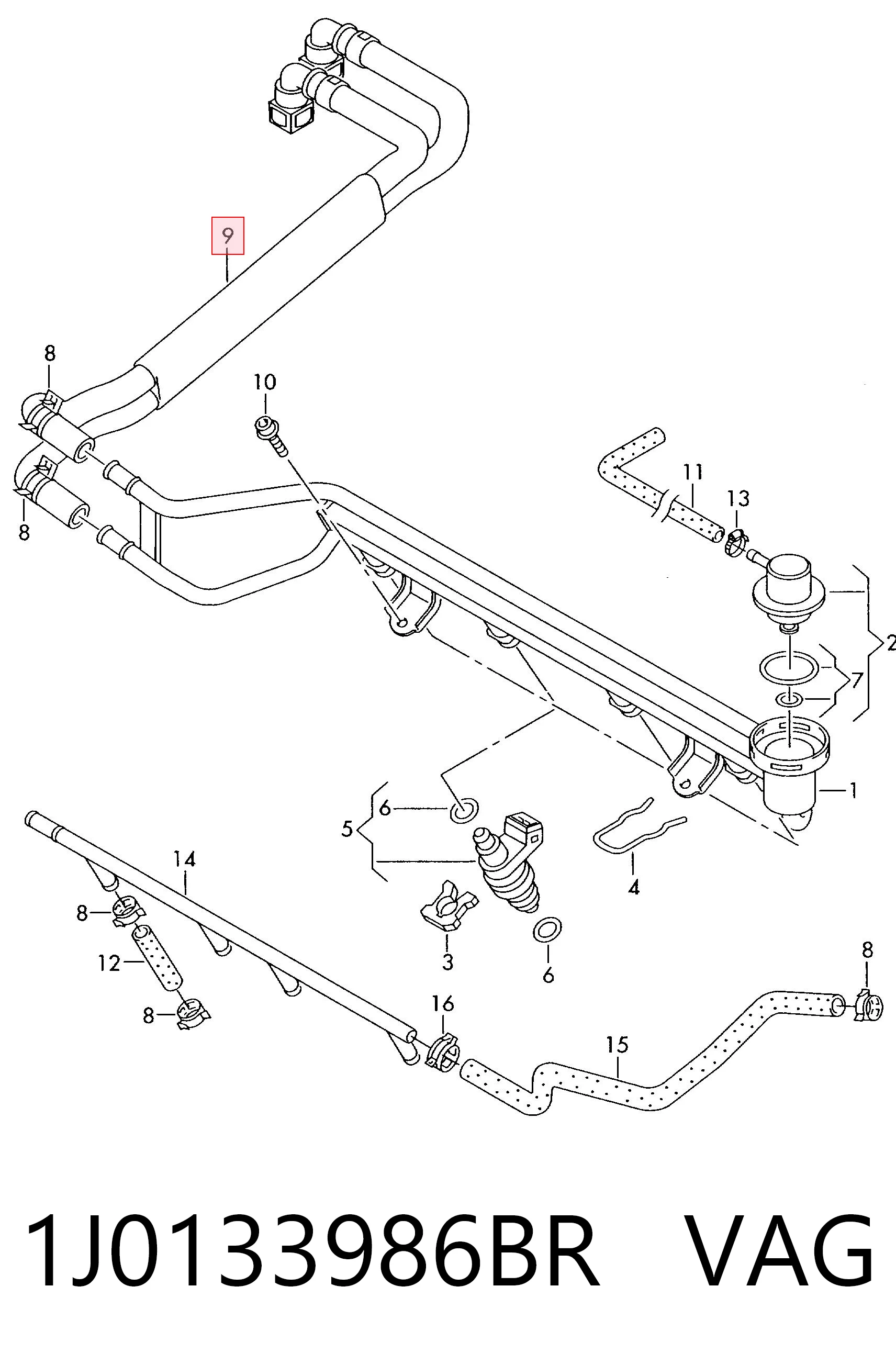 1J0133986BR VAG Tubo de combustível, kit