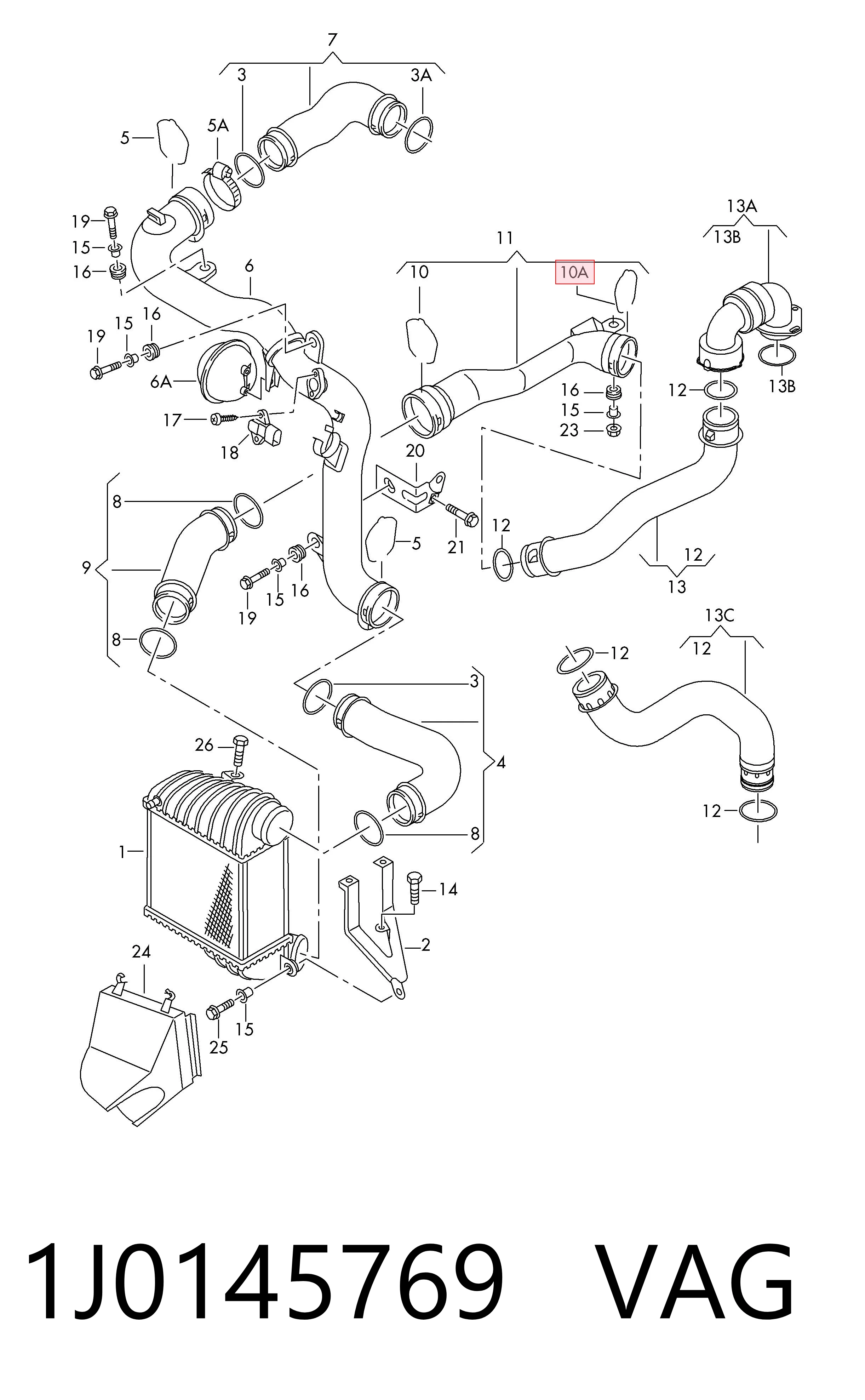 1J0145769 VAG Braçadeira de cano derivado de intercooler