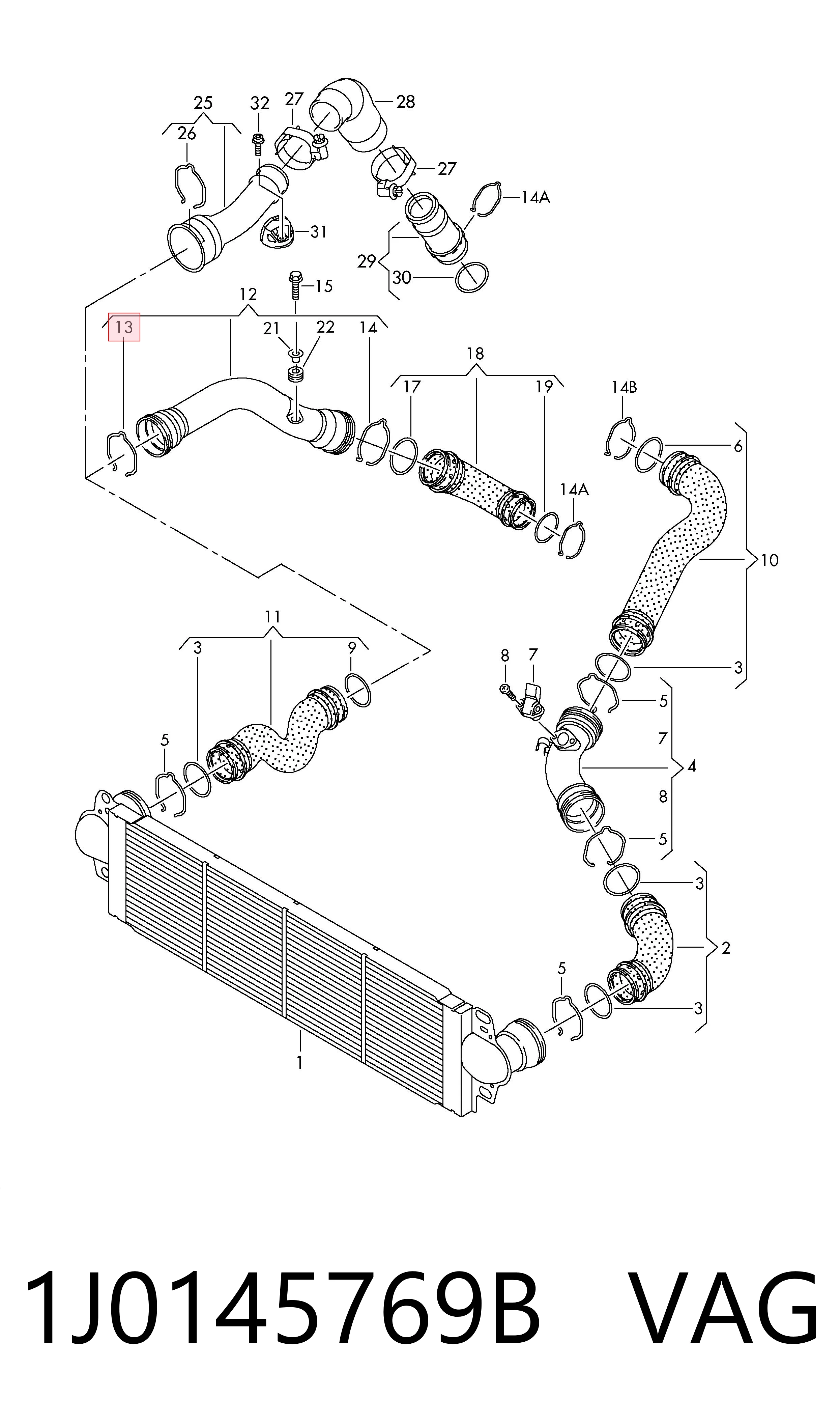 1J0145769B VAG Braçadeira de cano derivado de intercooler