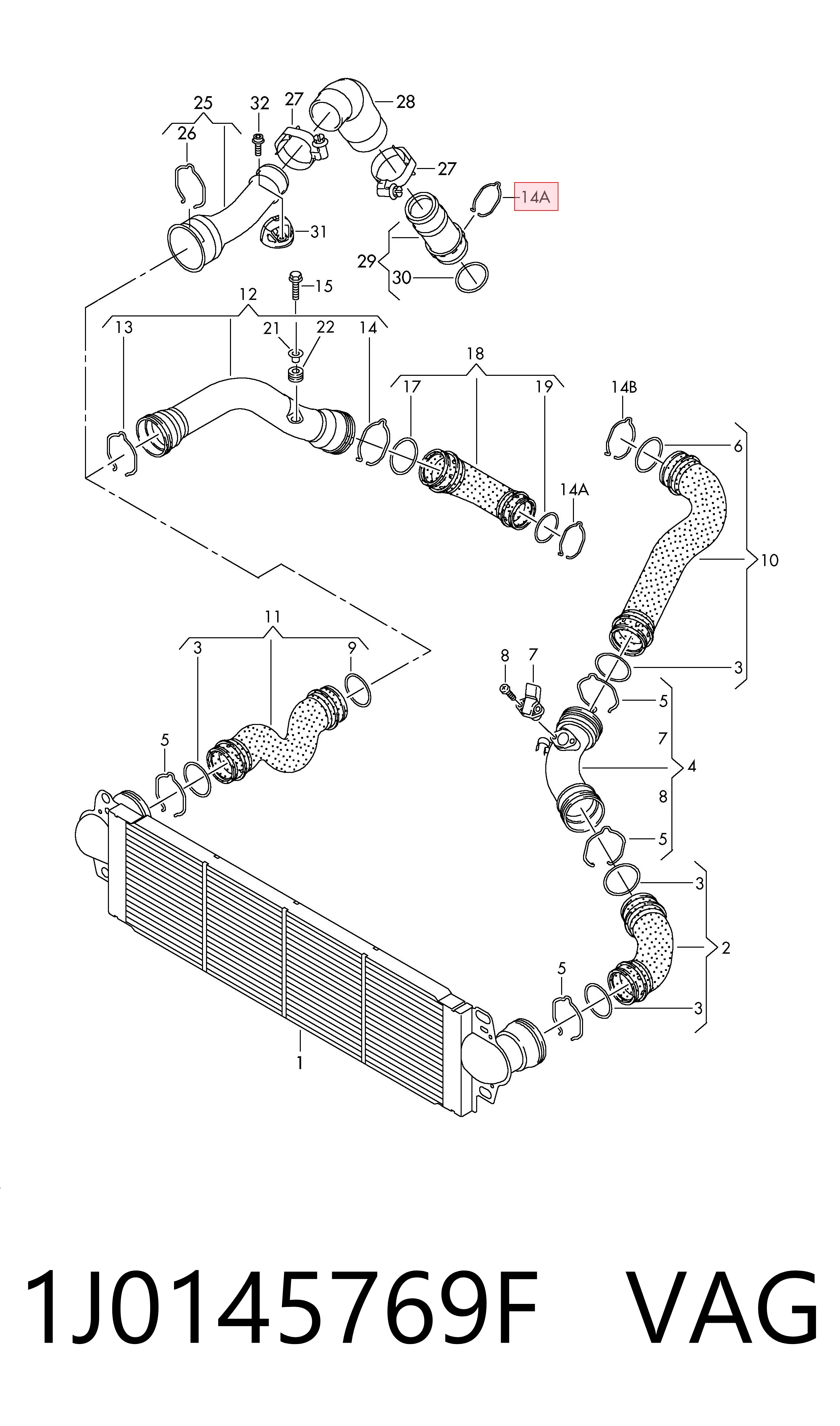 1J0145769F VAG Braçadeira de cano derivado de intercooler