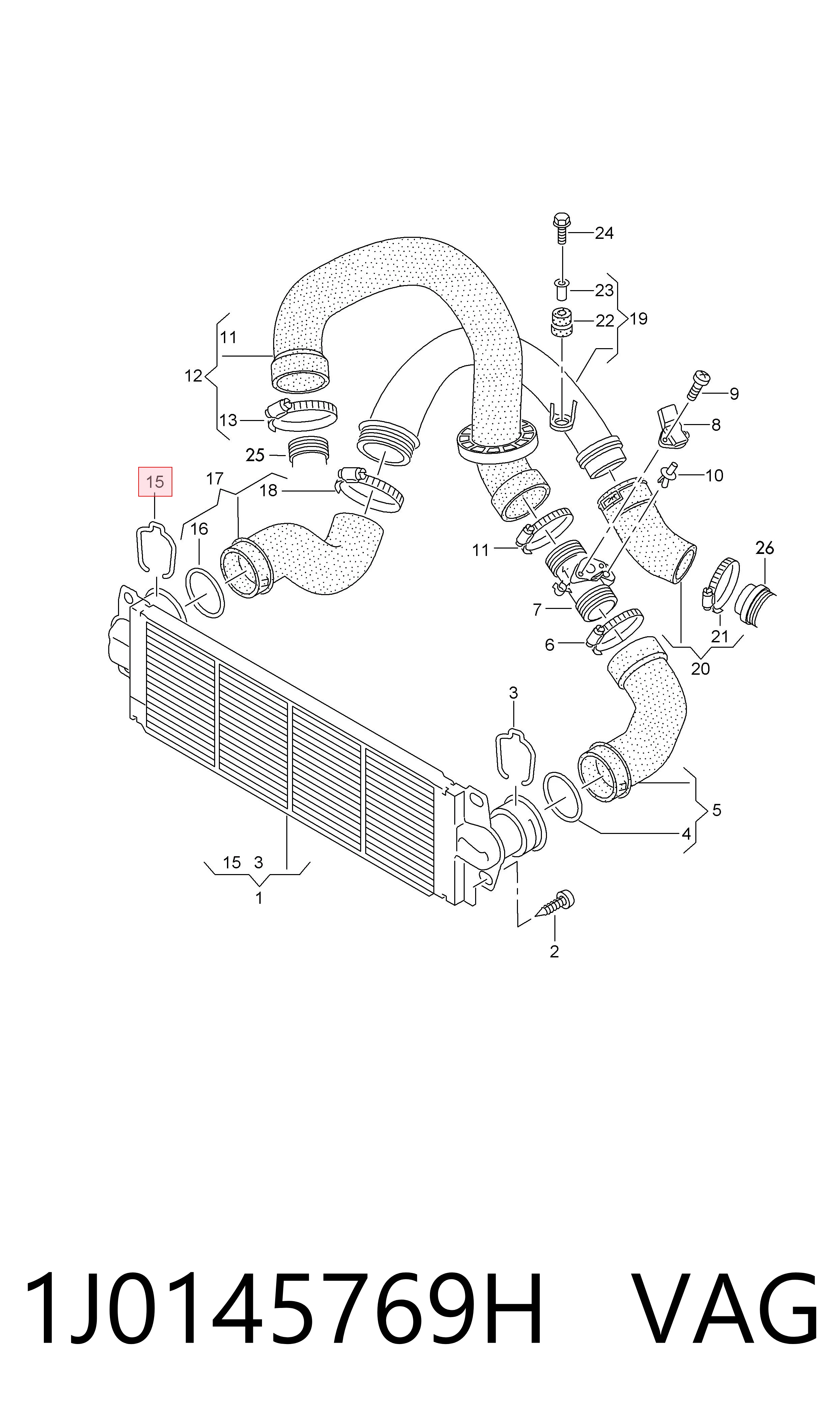 1J0145769H VAG Braçadeira de cano derivado de intercooler