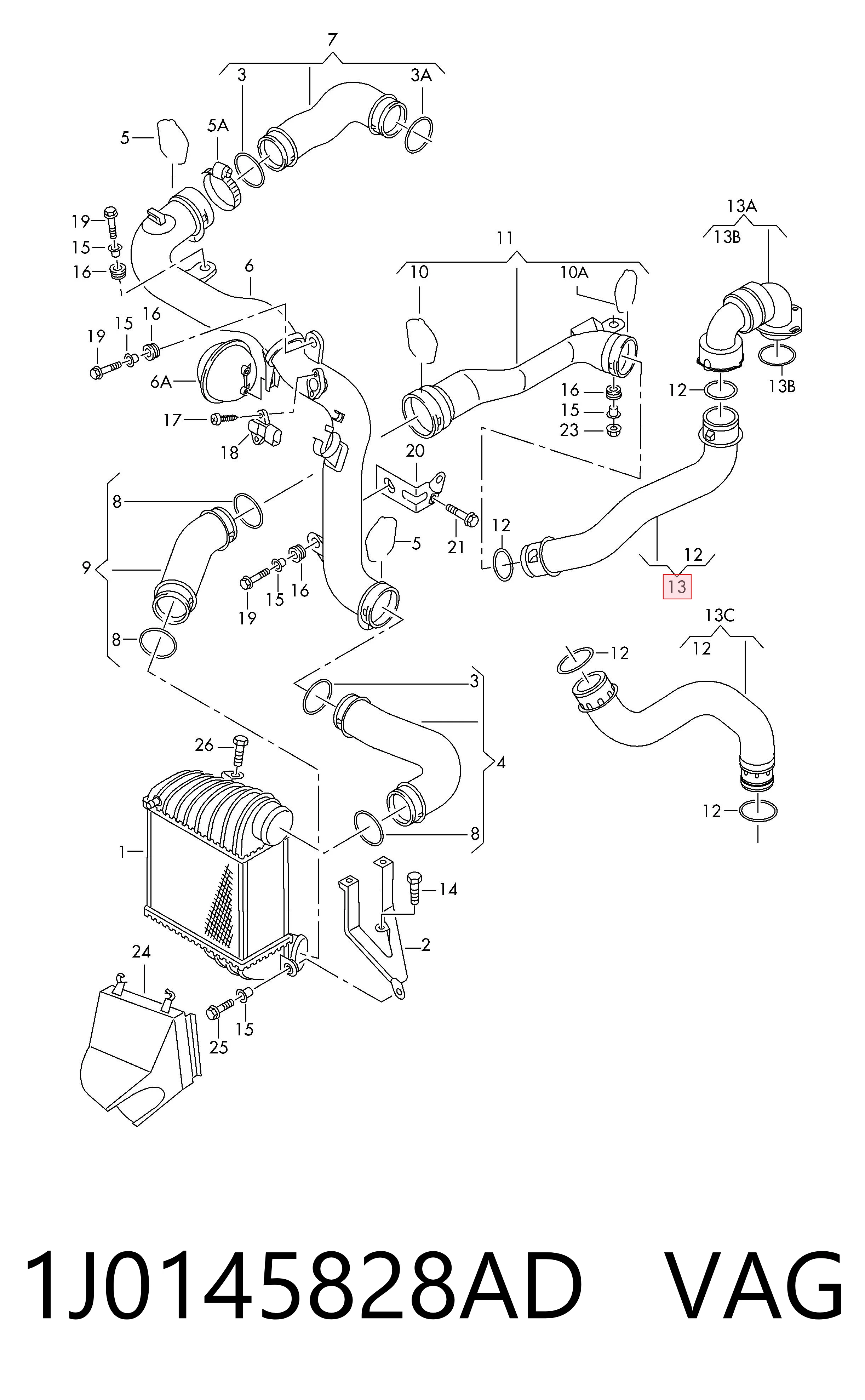 1J0145828AD VAG Mangueira (cano derivado) de intercooler