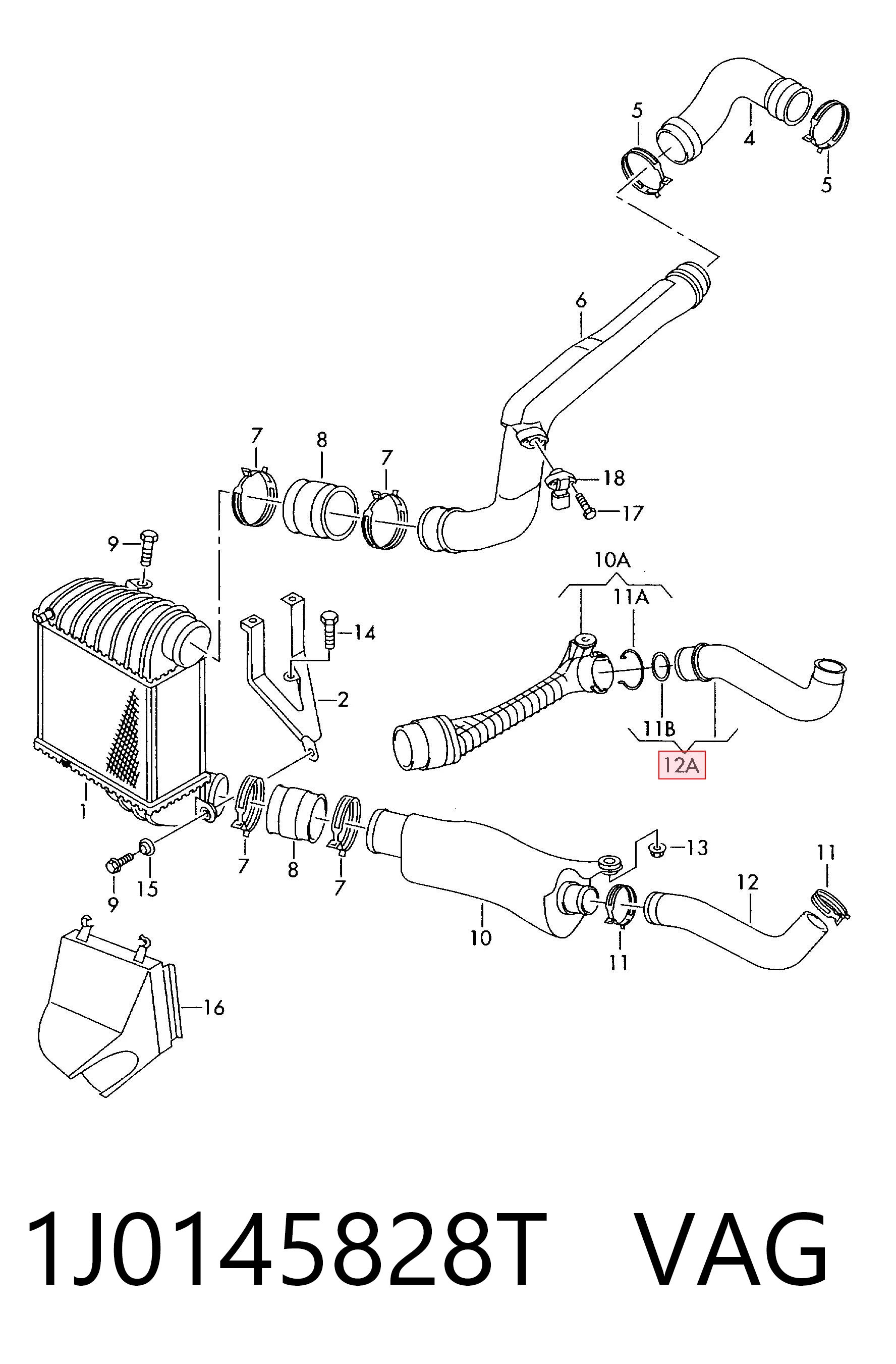 1J0145828T VAG Mangueira (cano derivado) de intercooler
