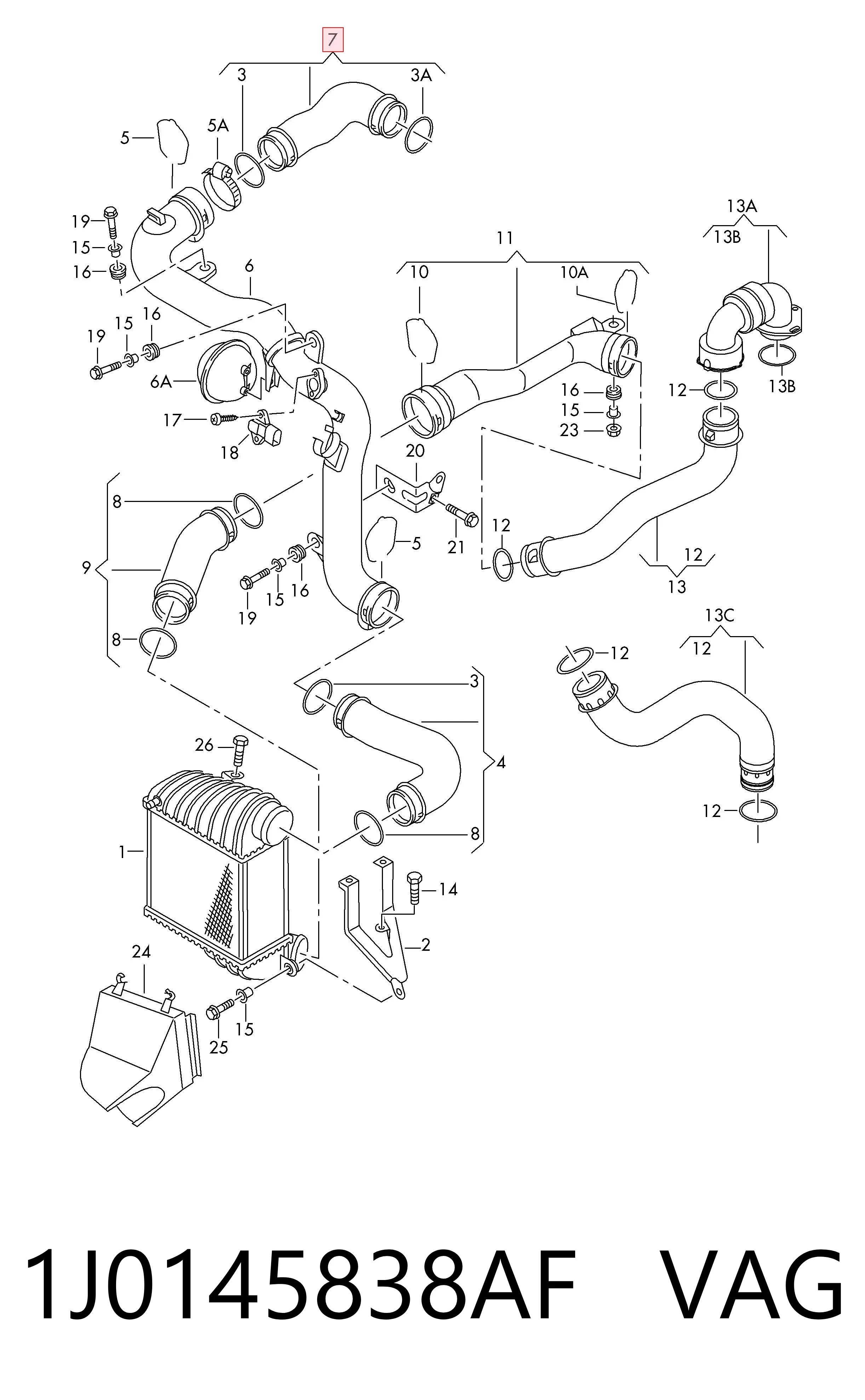 1J0145838AF VAG Mangueira (cano derivado) de intercooler