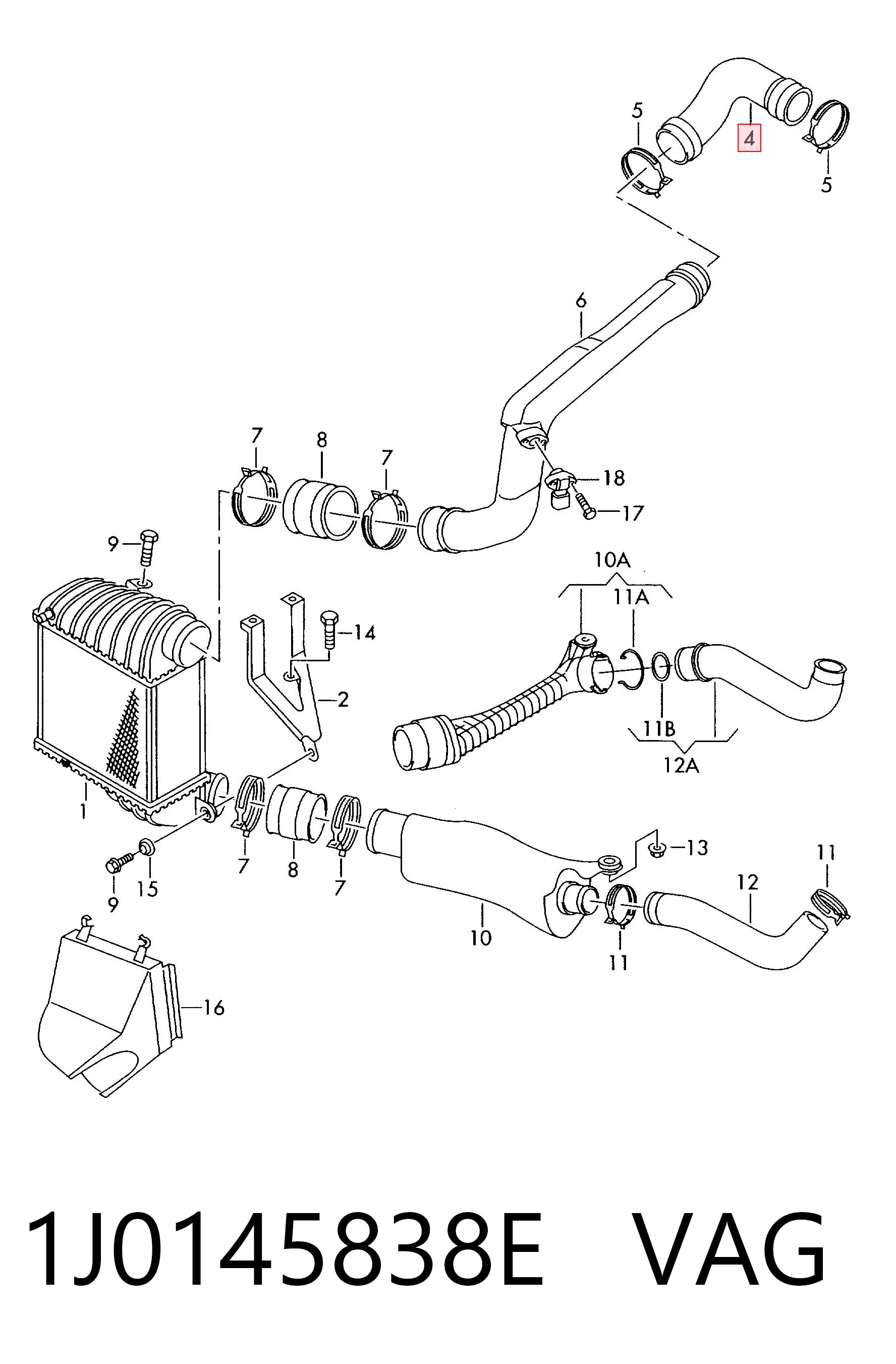 1J0145838E VAG Cano derivado de ar, saída de turbina (supercompressão)