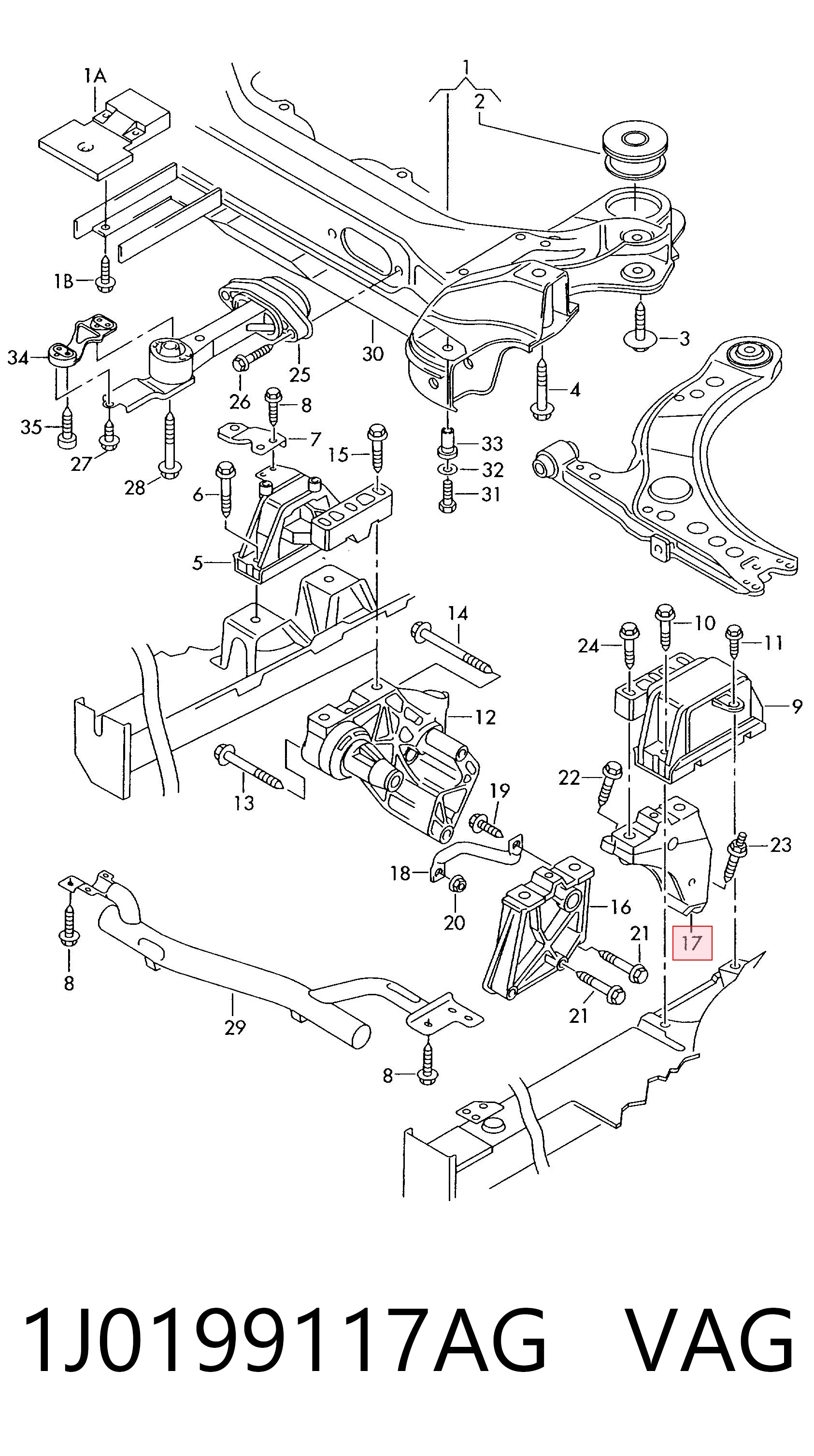 1J0199117AG VAG Consola de coxim (apoio) esquerda de motor
