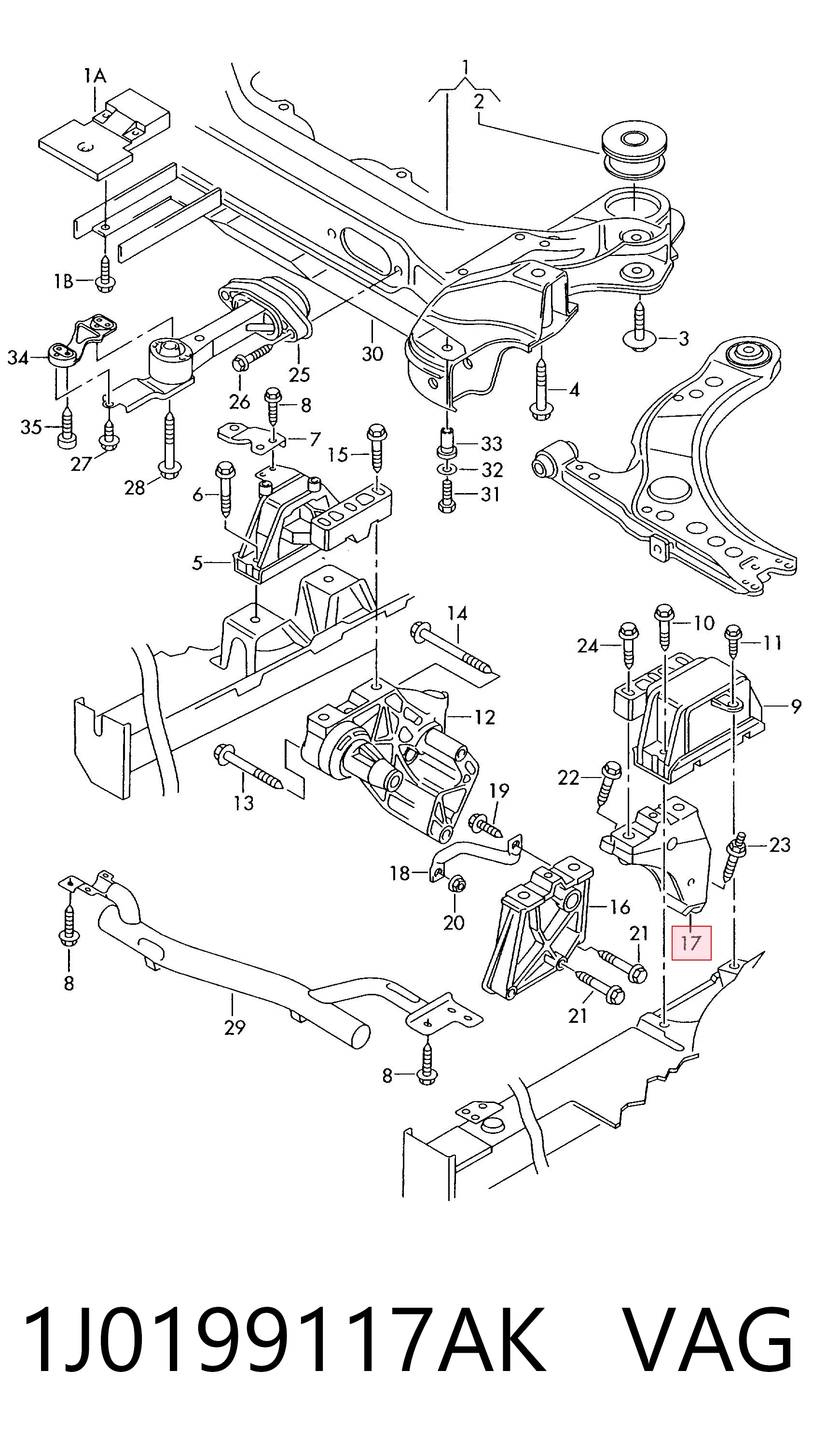 1J0199117AK VAG Consola de coxim (apoio) esquerda de motor