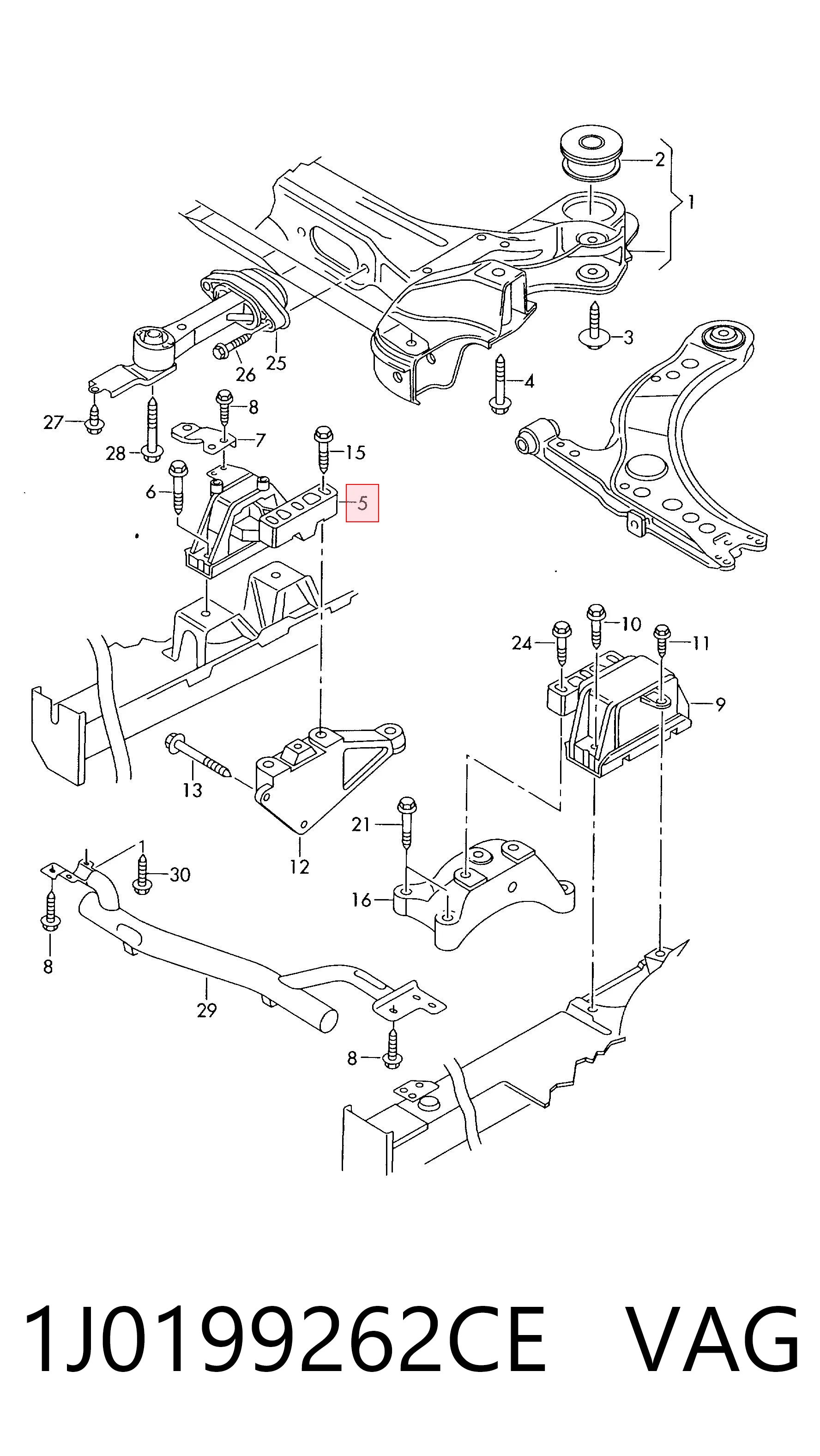 1J0199262CE VAG Coxim (suporte) direito de motor