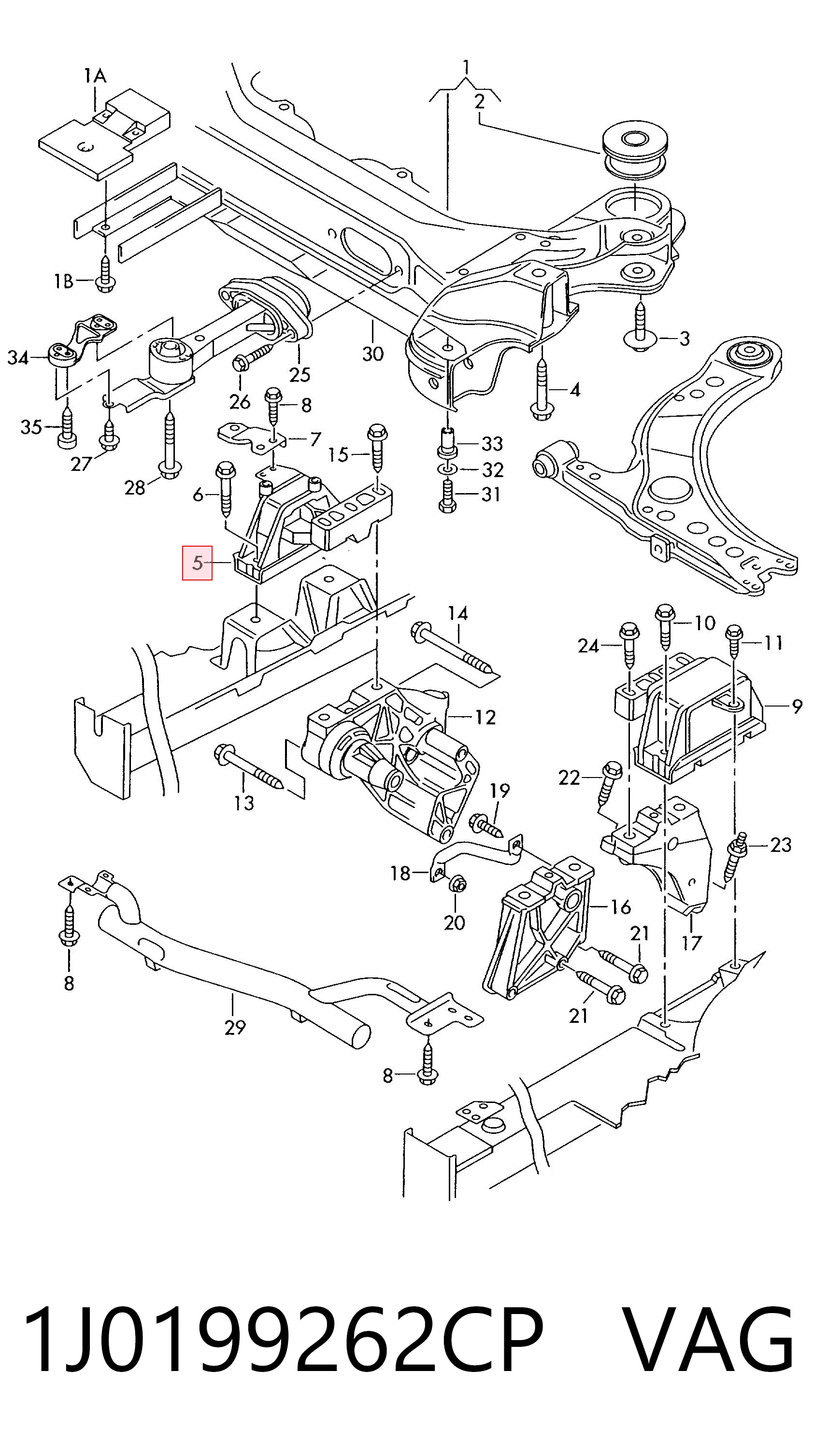 1J0199262CP VAG Coxim (suporte) direito de motor