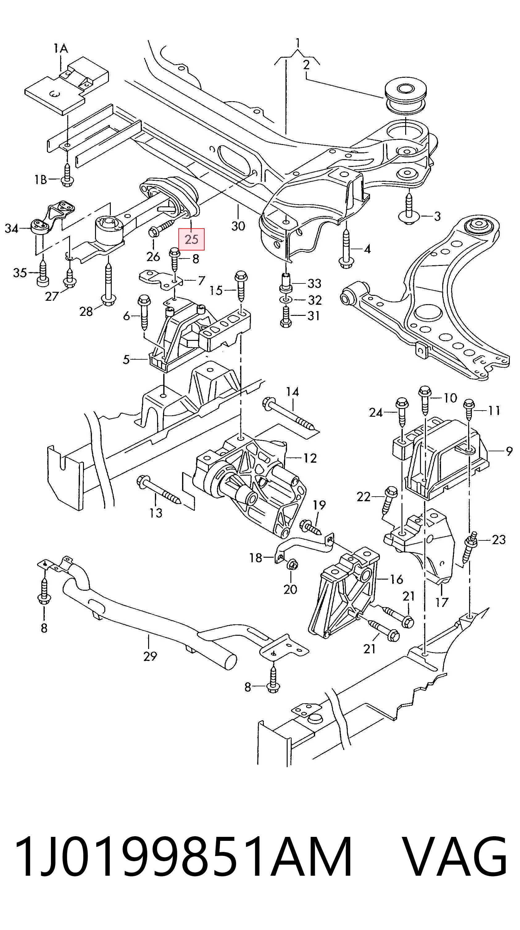 1J0199851AM VAG Coxim (suporte) traseiro de motor