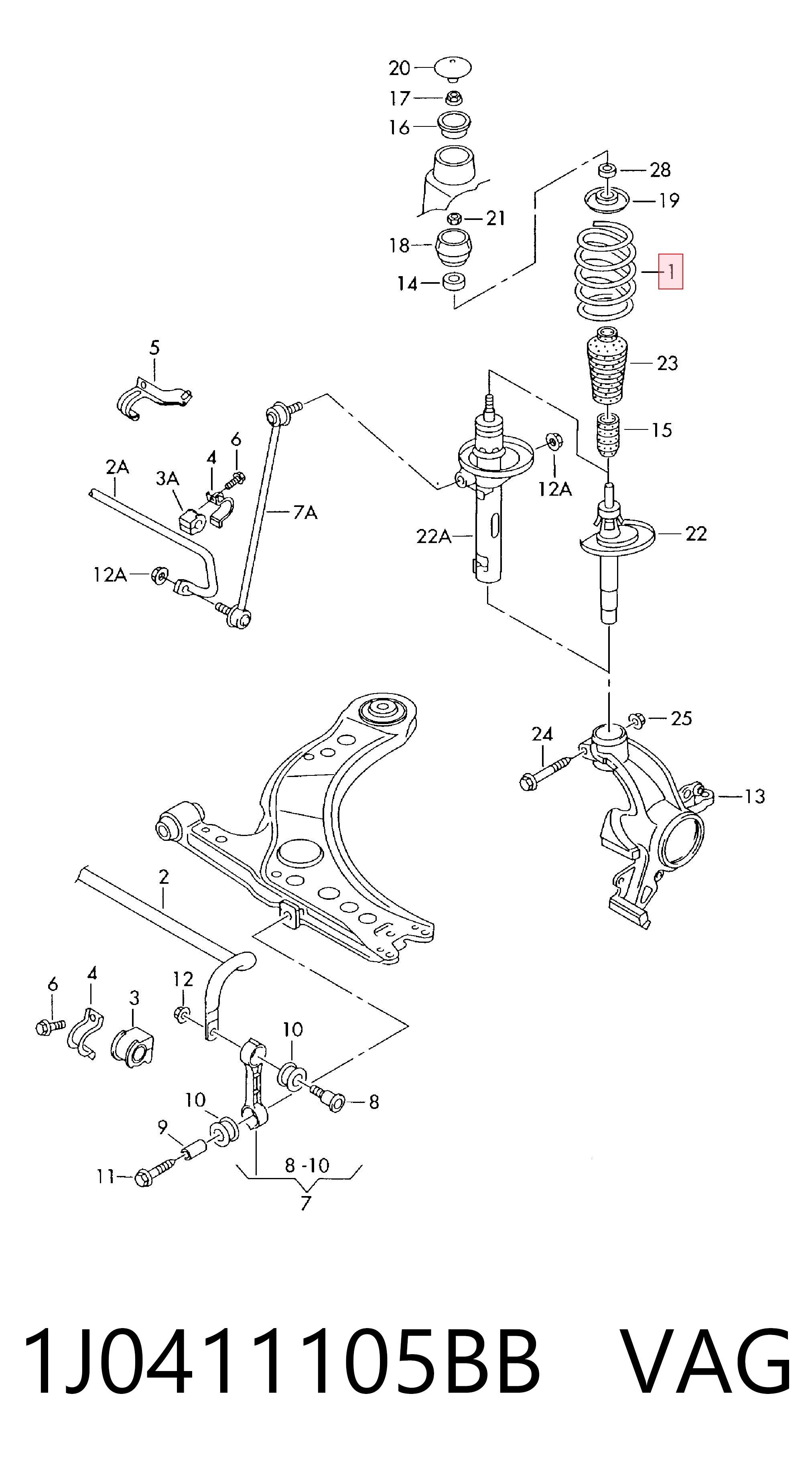 Mola dianteira para Audi TT 8N3