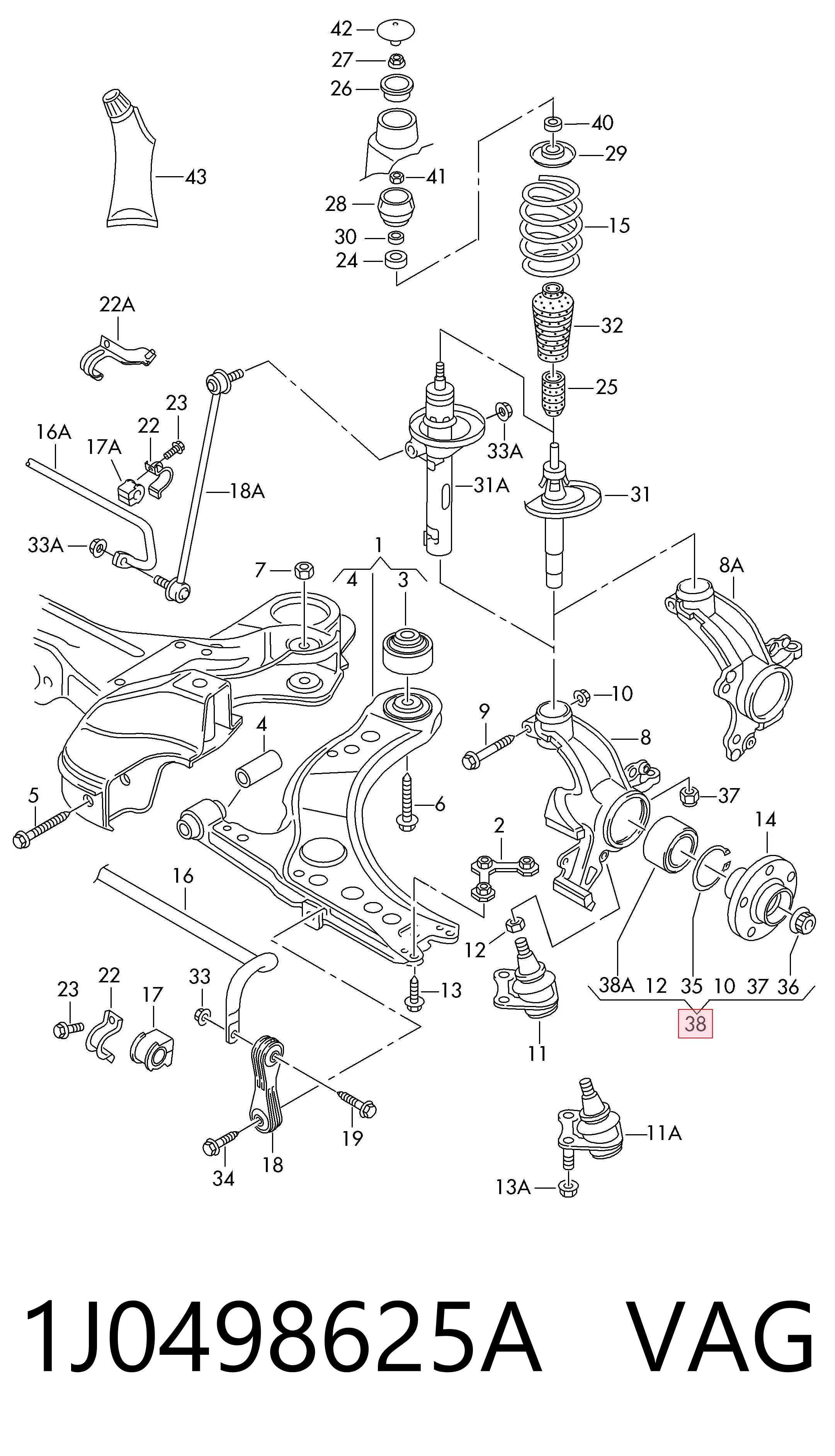 1J0498625A VAG Rolamento de cubo dianteiro