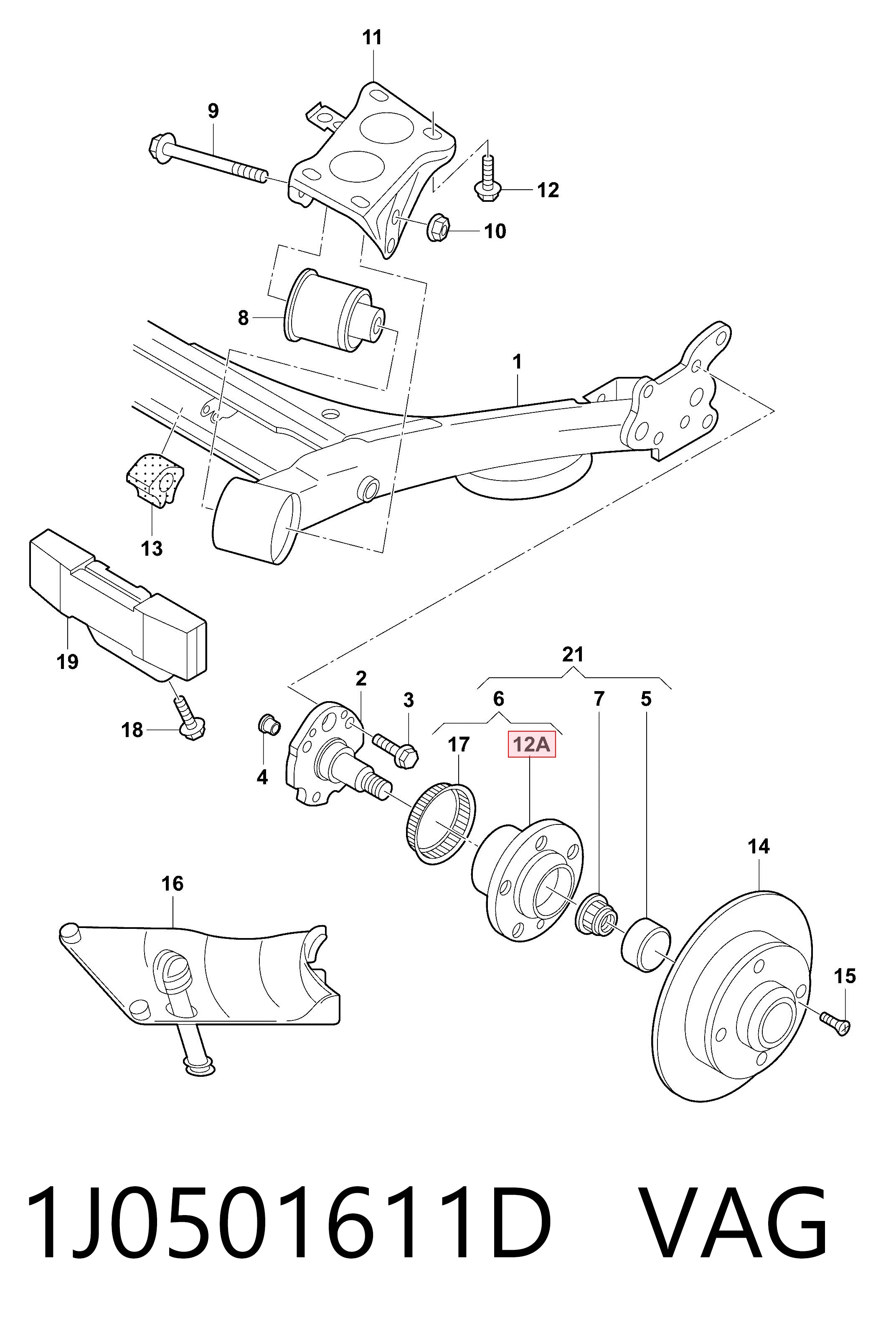 1J0501611D VAG Cubo traseiro