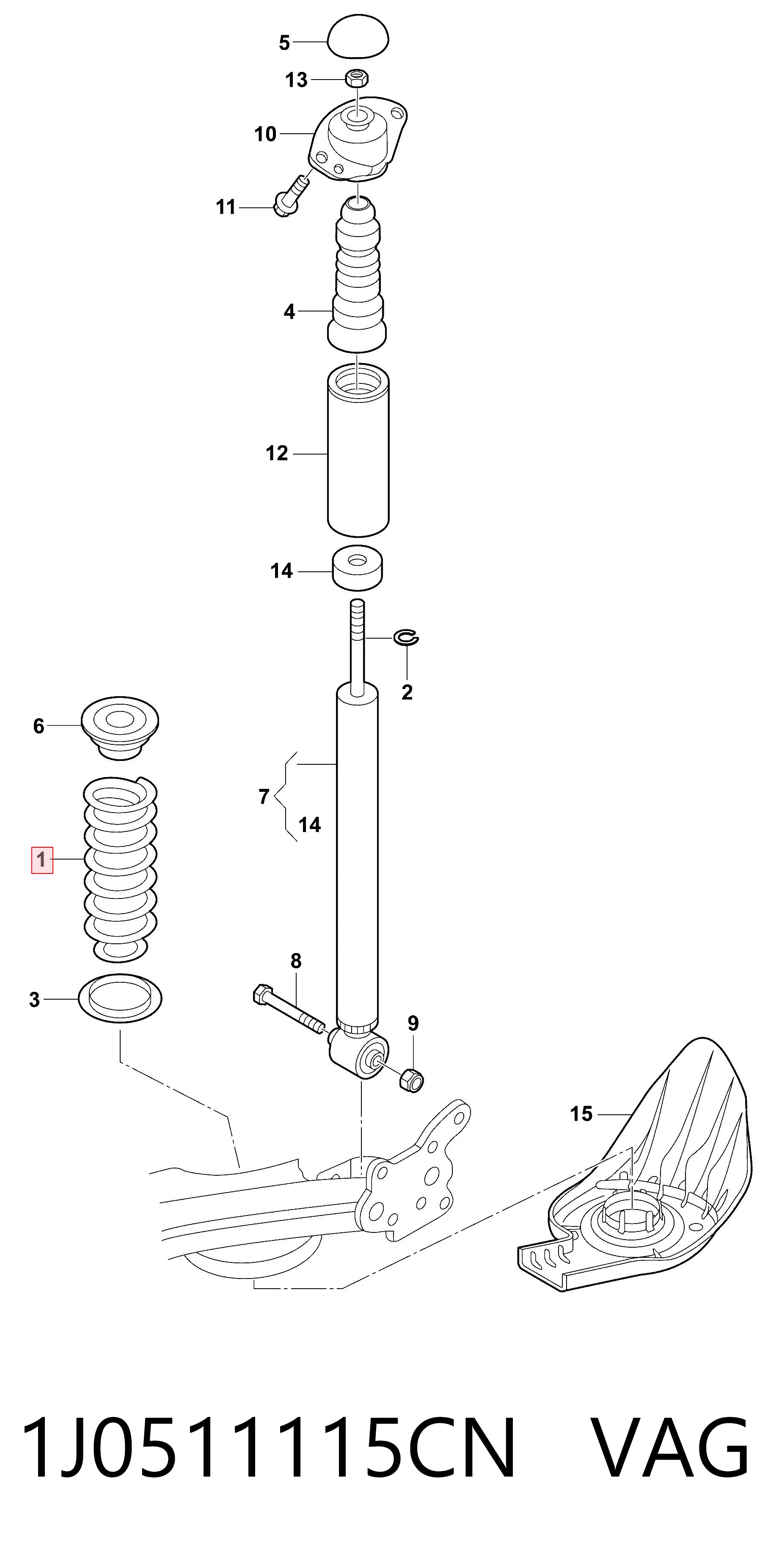Mola traseira para Volkswagen Bora 1J2