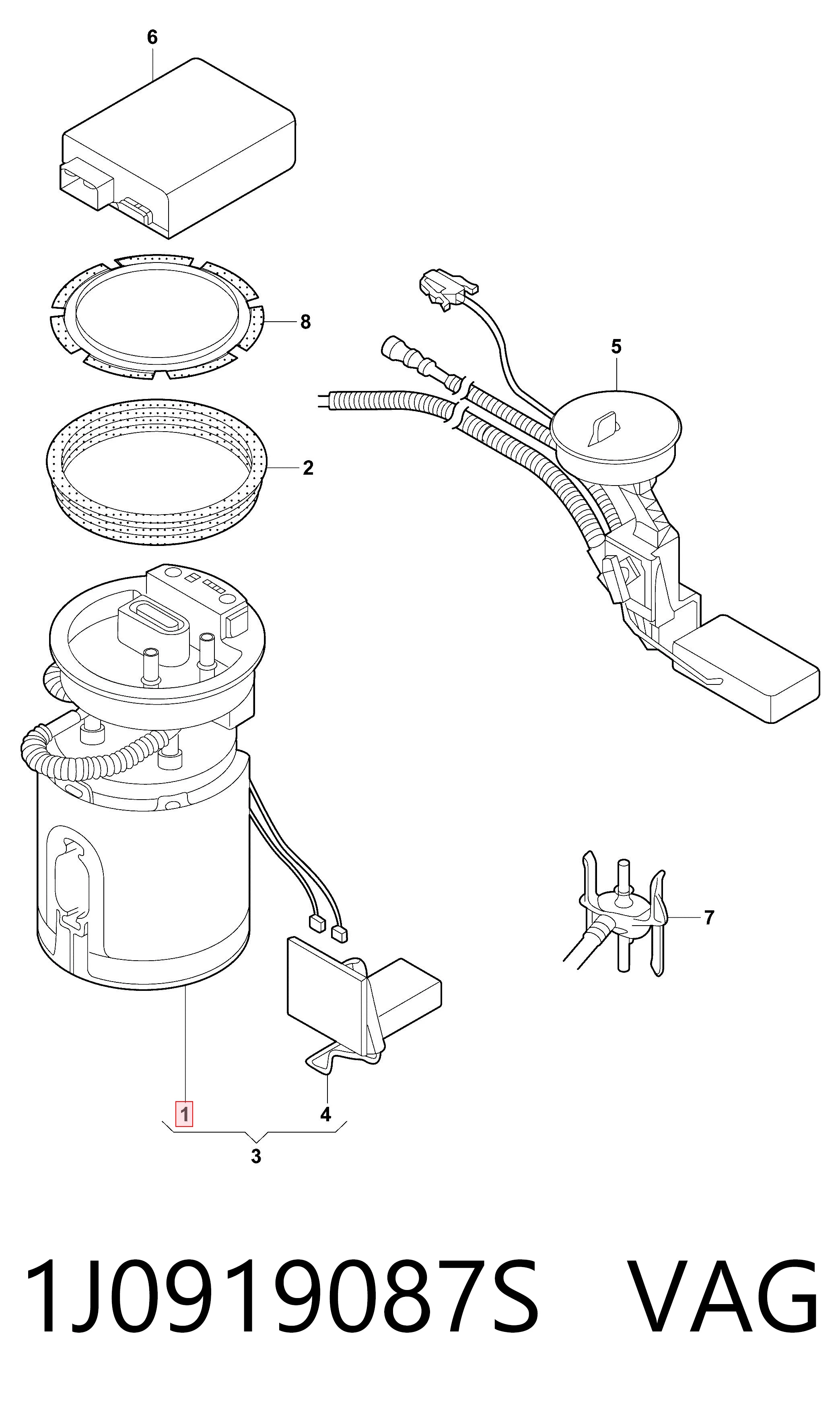 1J0919087S VAG Módulo de bomba de combustível com sensor do nível de combustível