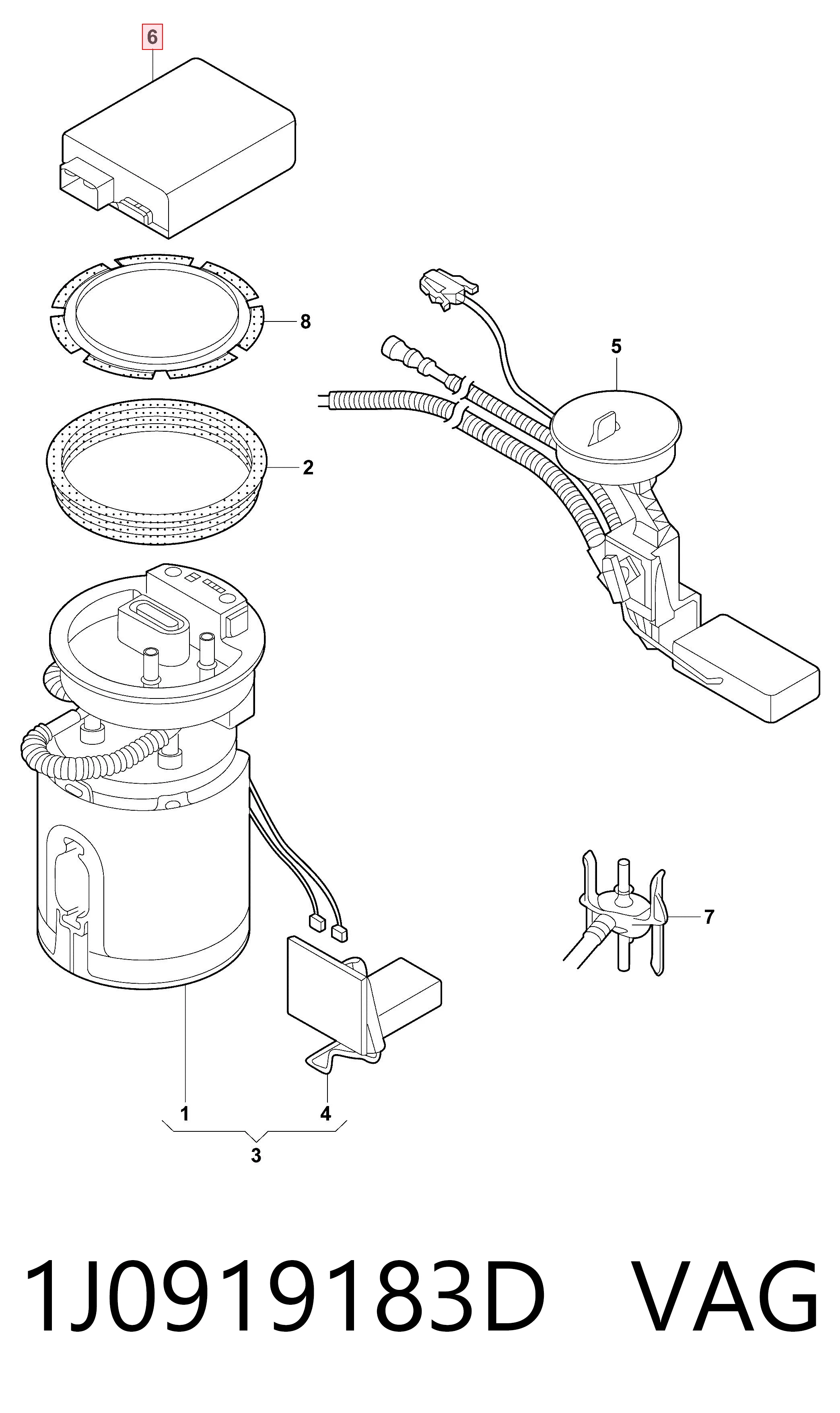 1J0919183D VAG Sensor do nível de combustível no tanque