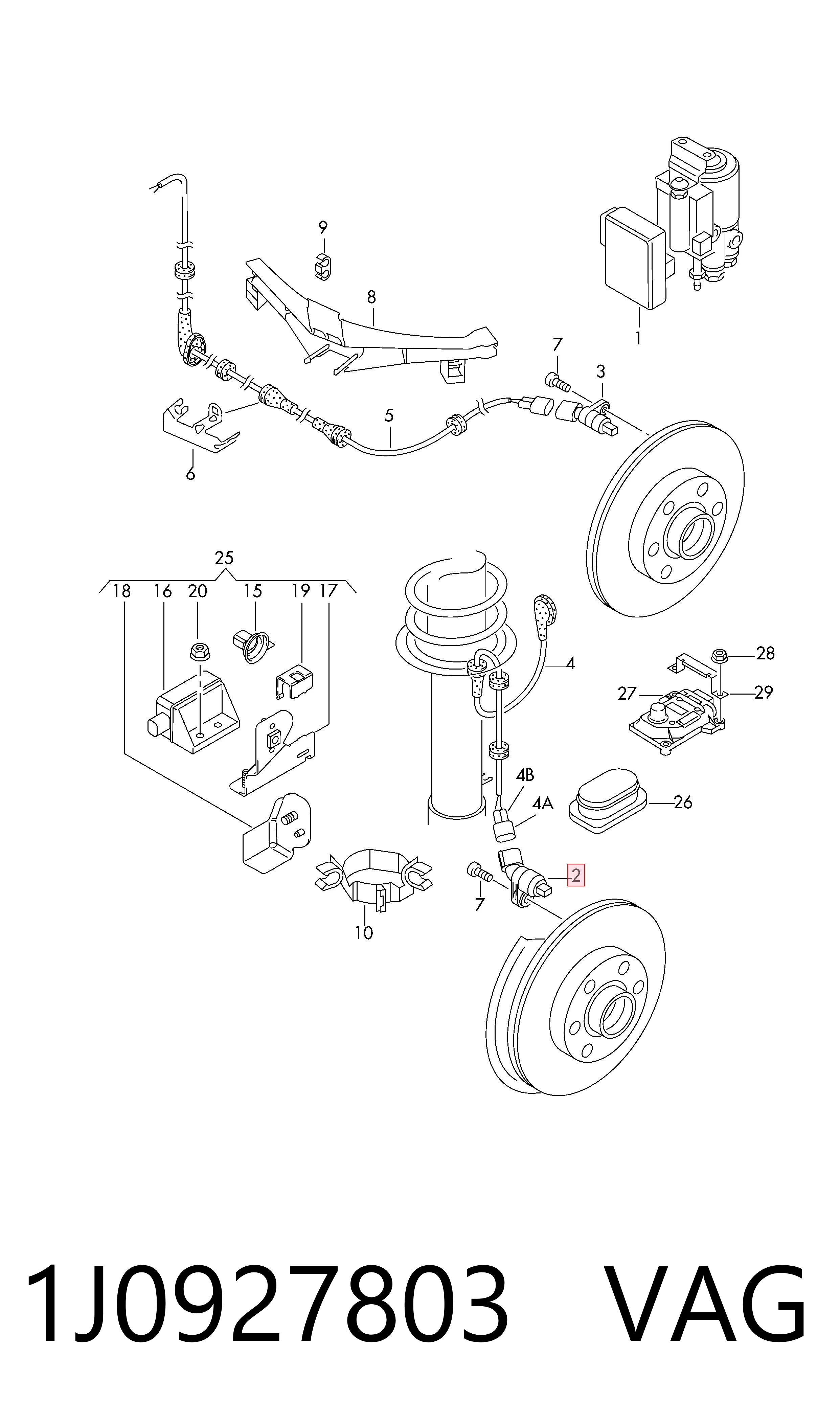 1J0927803 VAG Sensor ABS dianteiro esquerdo