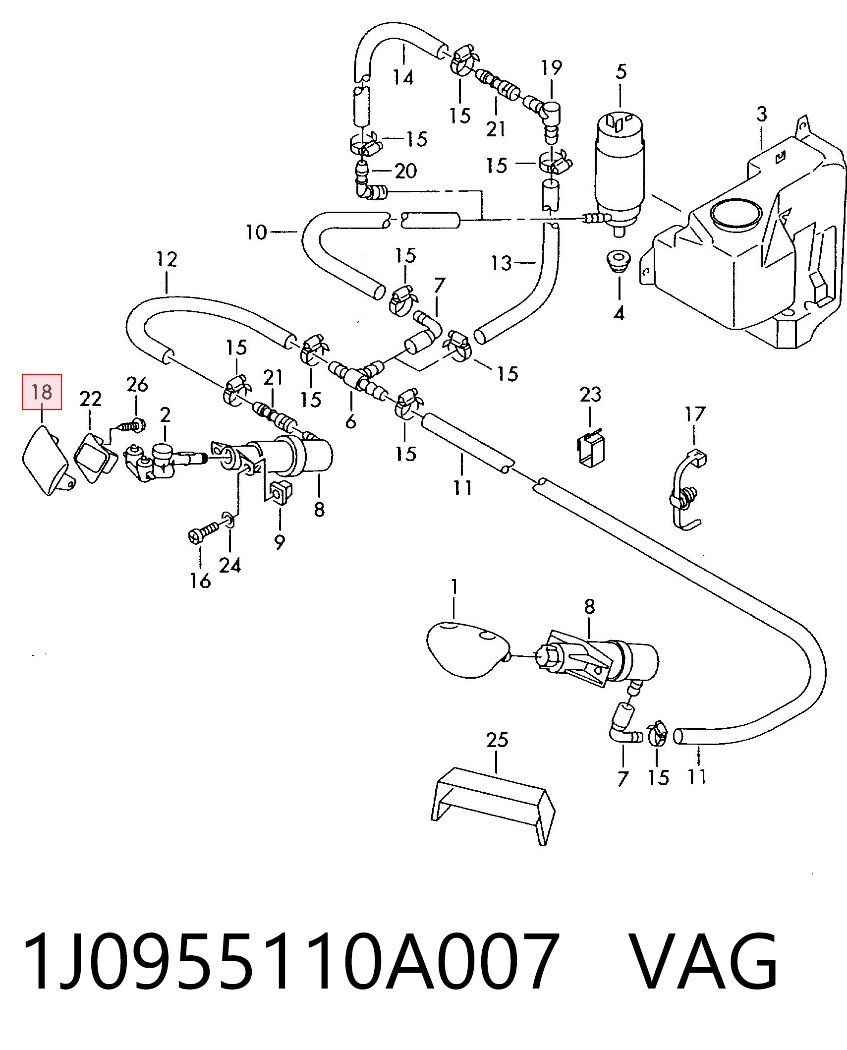 1J0955110A007 VAG Placa sobreposta do injetor de fluido para lavador da luz dianteira