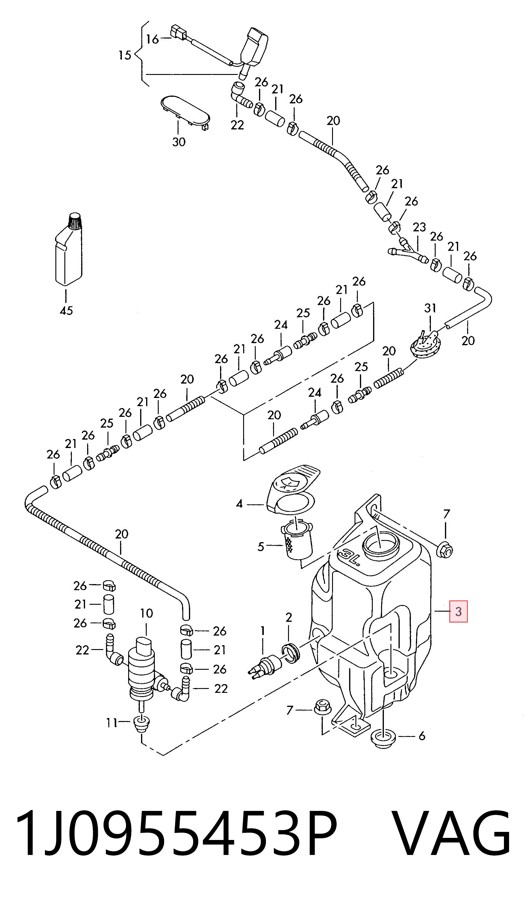 1J0955453P VAG Tanque de fluido para lavador de vidro