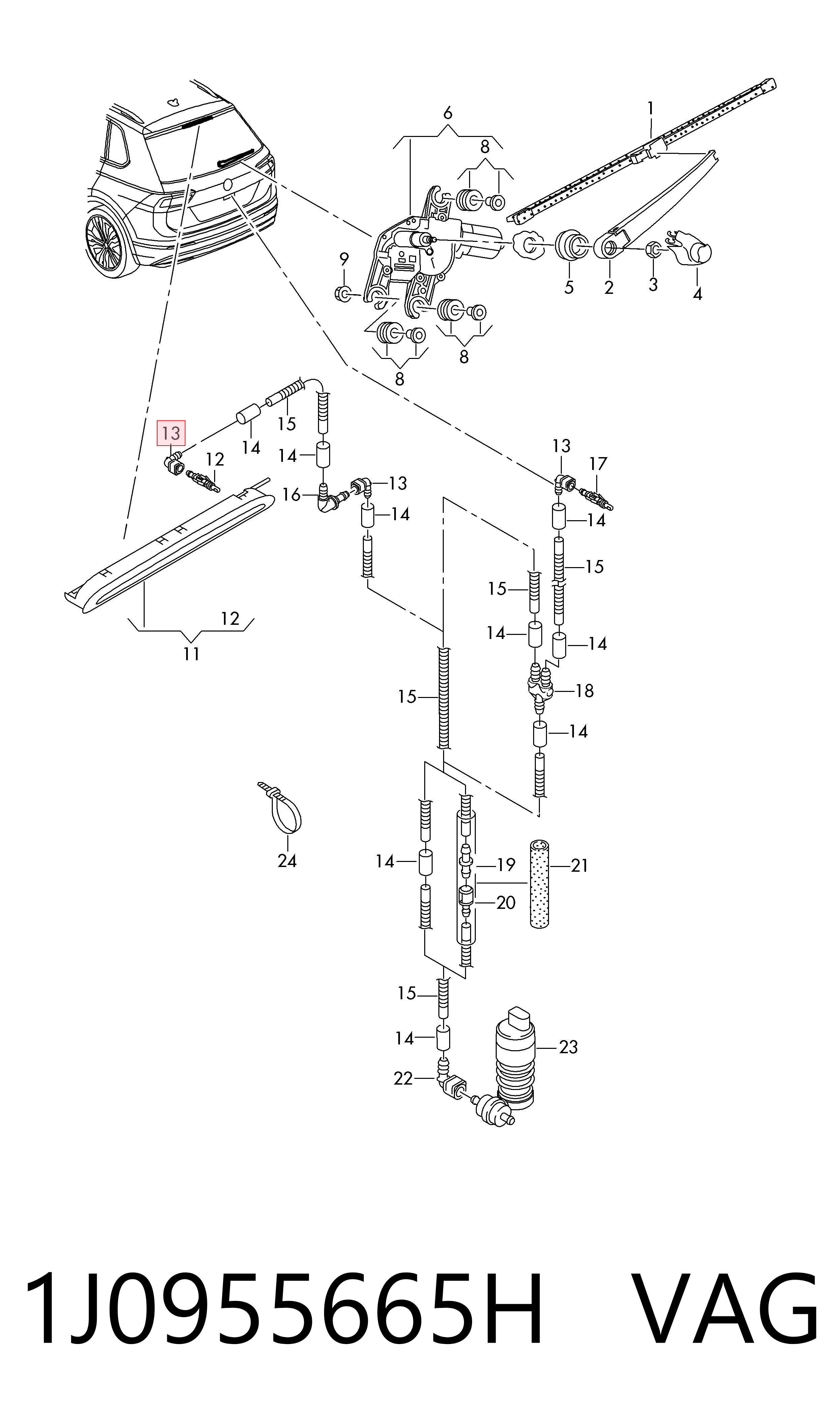 1J0955665H VAG Tubo de ligação de tubos de fluido para lavador