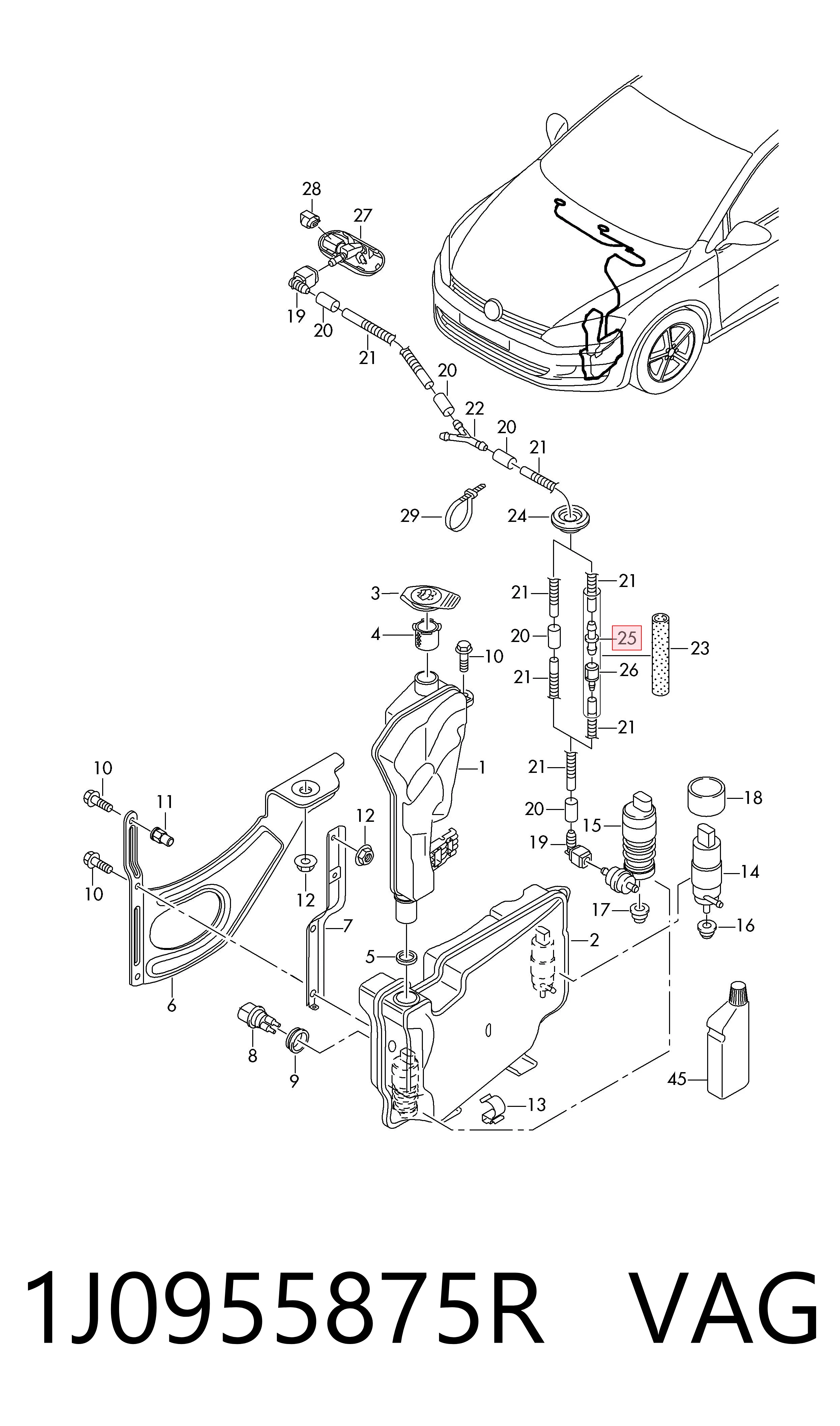 1J0955875R VAG Tubo de ligação de tubos de fluido para lavador