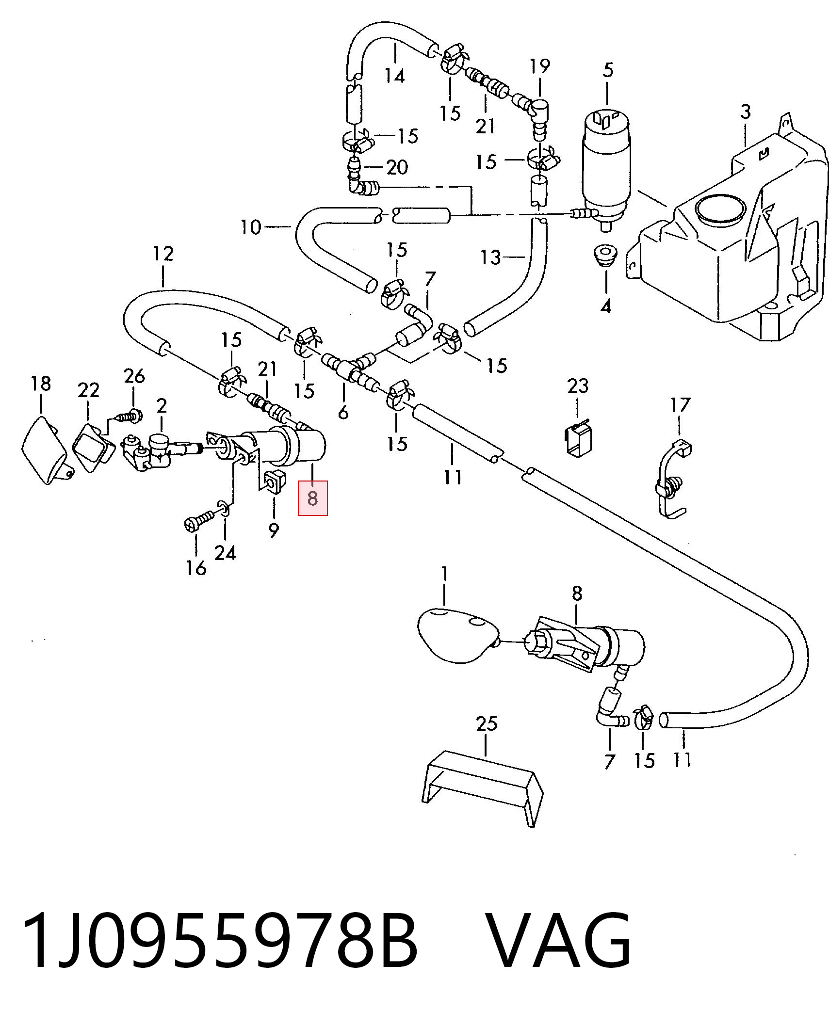 1J0955978B VAG Injetor de fluido para lavador da luz dianteira