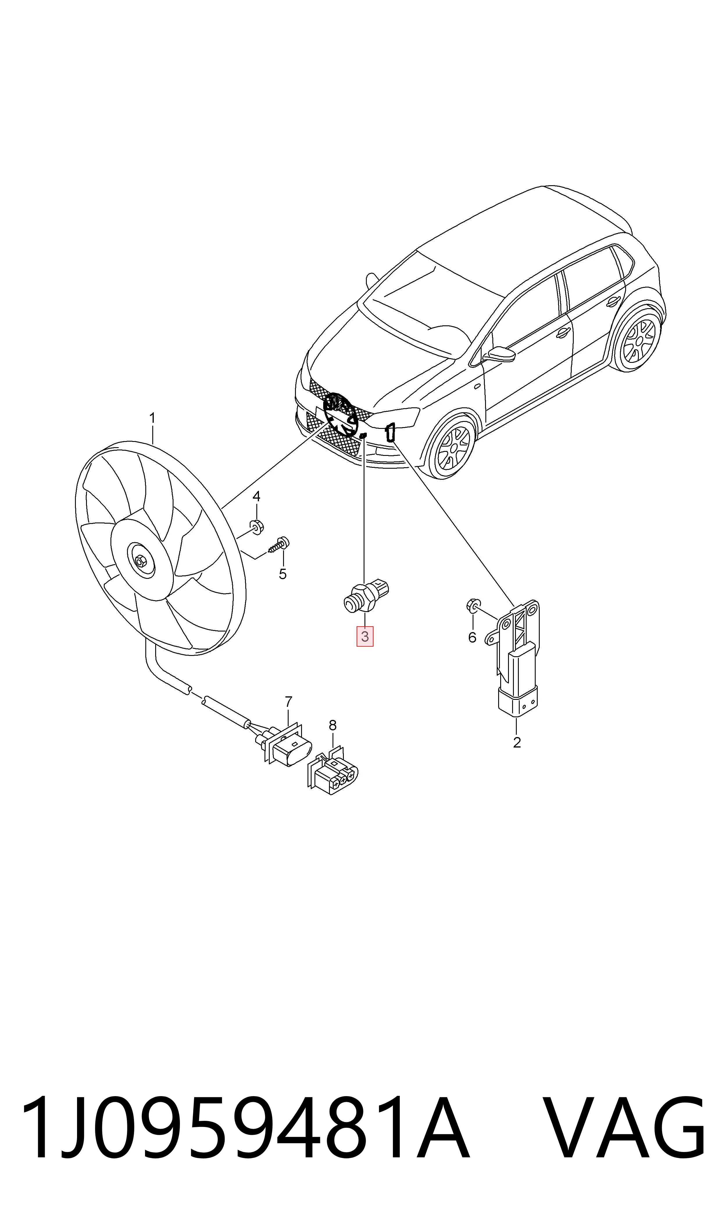 1J0959481A VAG Sensor de temperatura do fluido de esfriamento (de ativação de ventilador do radiador)