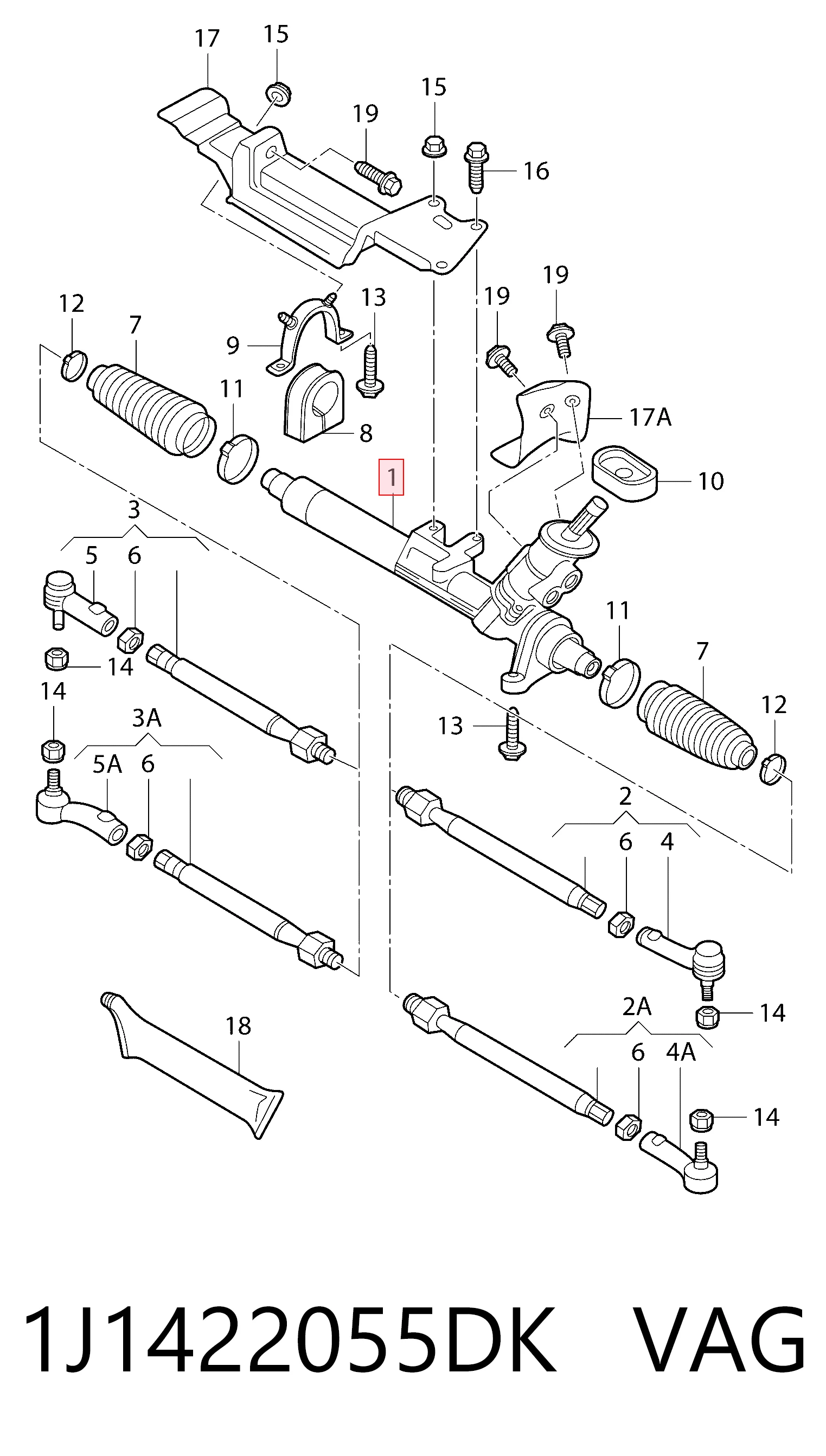 1J1422055DK VAG Cremalheira da direção